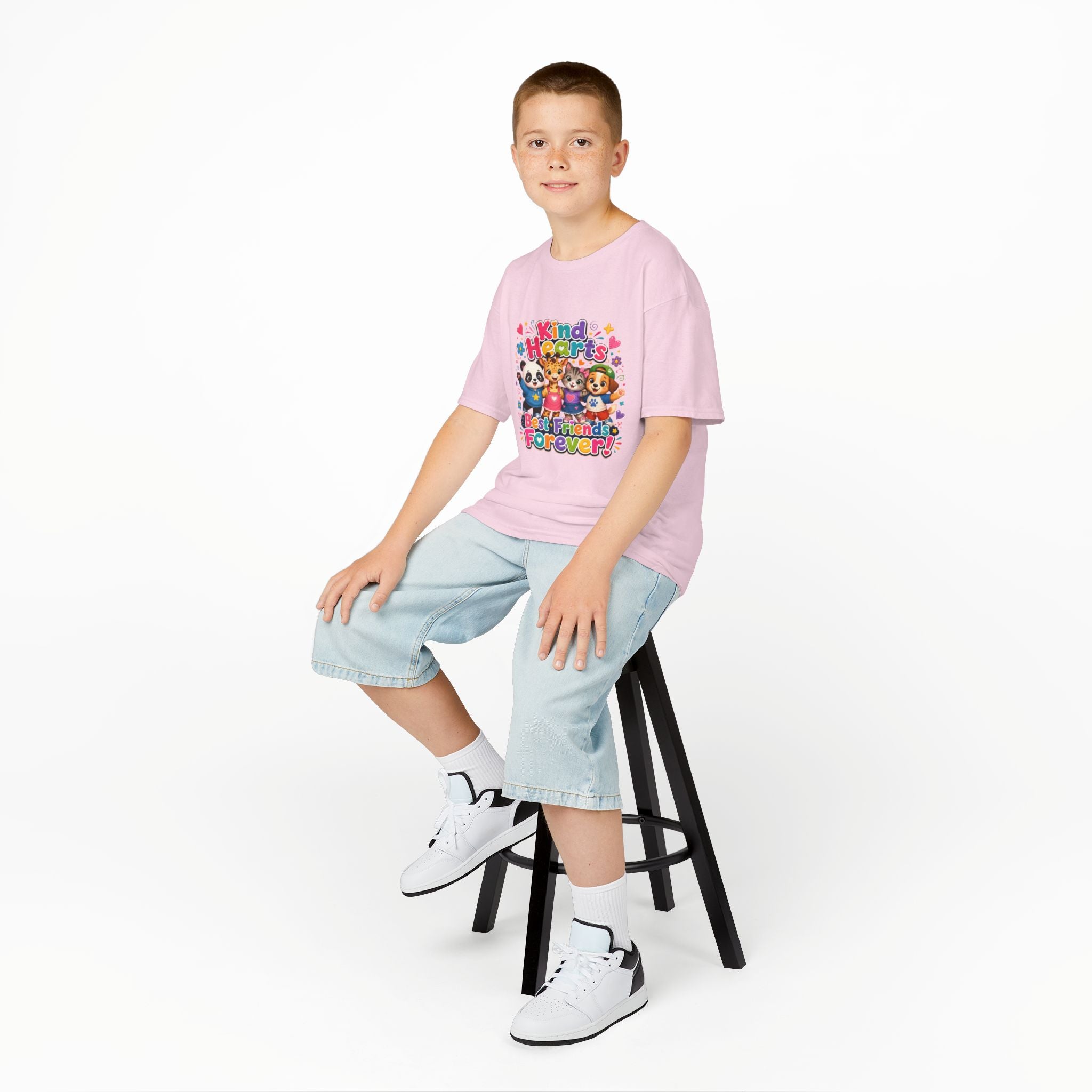Kids Tee — "Kind Hearts Best Friends Forever" Colorful Cartoon Animals