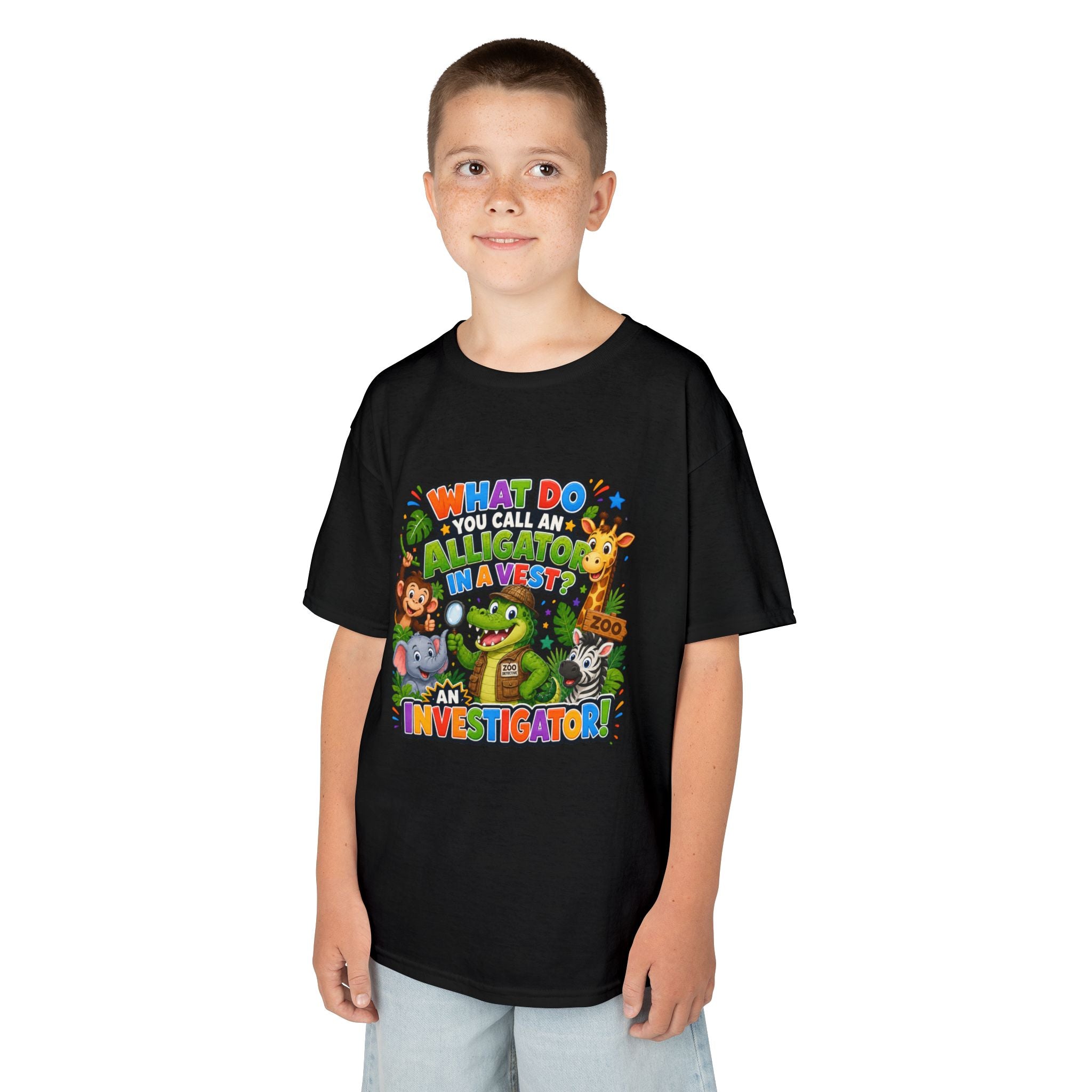 What Do You Call An Alligator? Investigator Kids T-Shirt | Cute Jungle Animals Puzzle