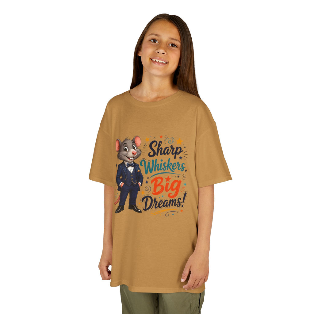 Kids Tee — "Sharp Whiskers, Big Dreams" Mouse Graphic