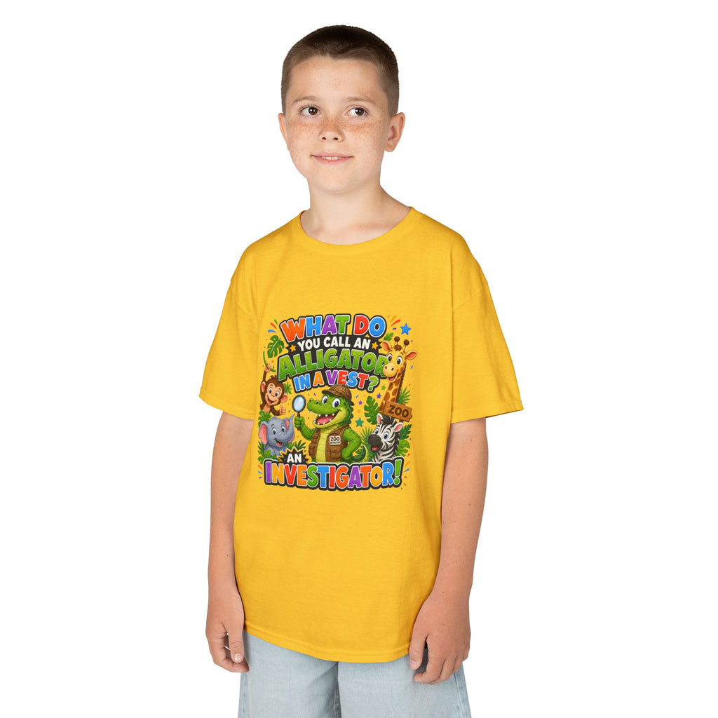 What Do You Call An Alligator? Investigator Kids T-Shirt | Cute Jungle Animals Puzzle