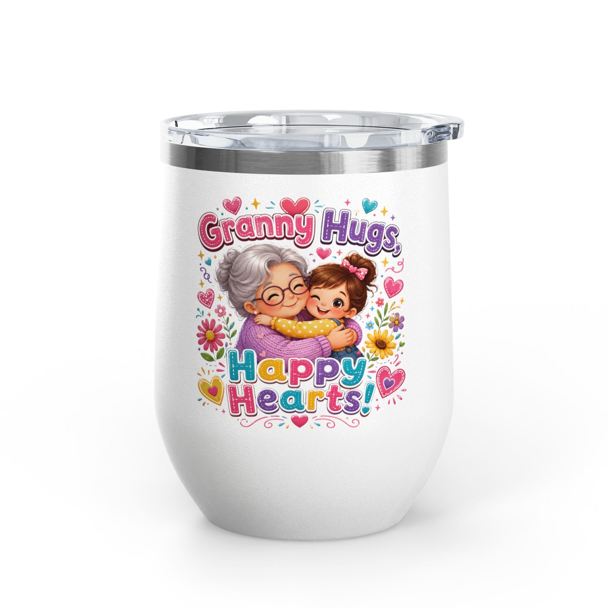 Granny Hugs Happy Hearts 12oz Tumbler — Cute Grandma & Grandchild Gift