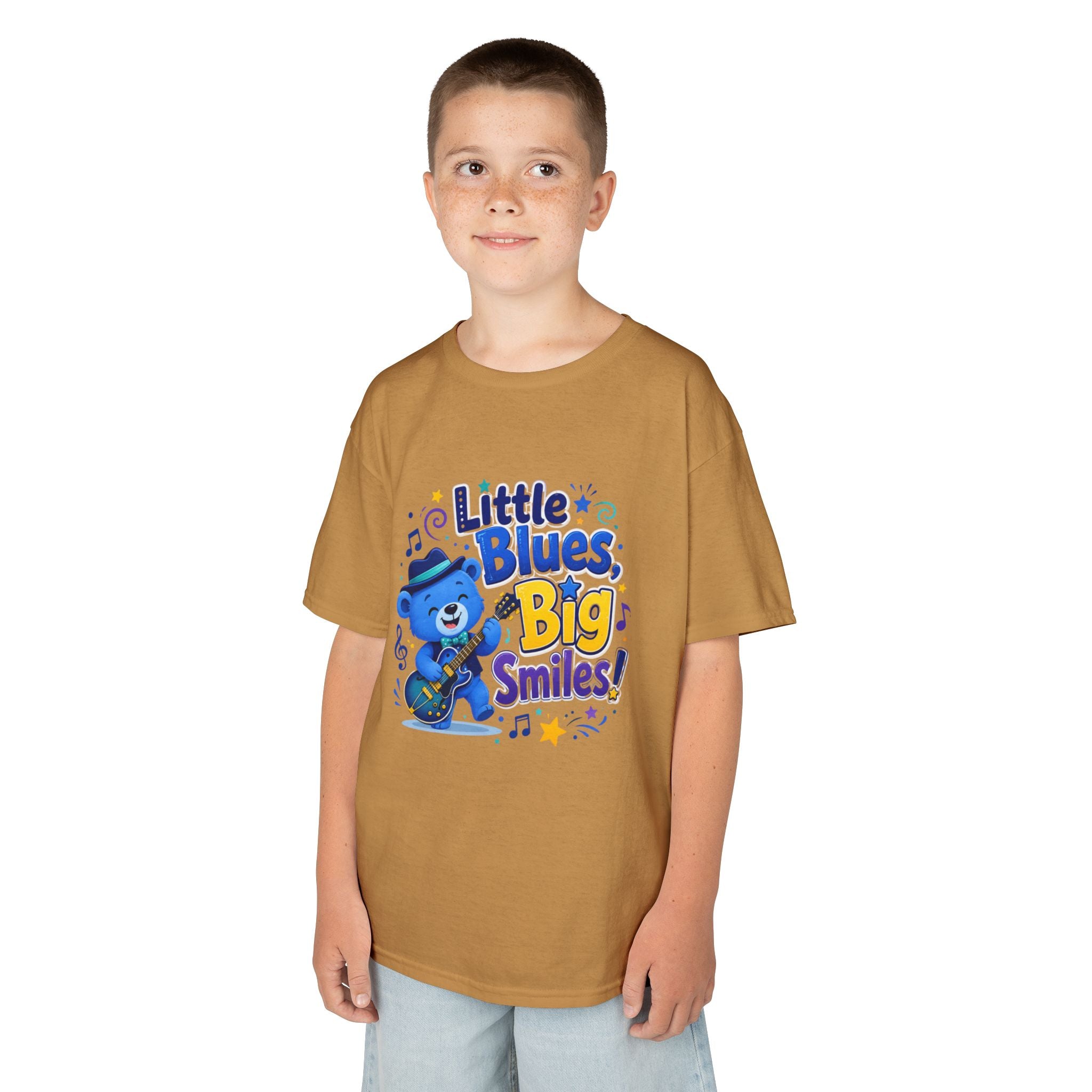 Kids Tee — "Little Blues, Big Smiles!" Guitar-Bear Graphic
