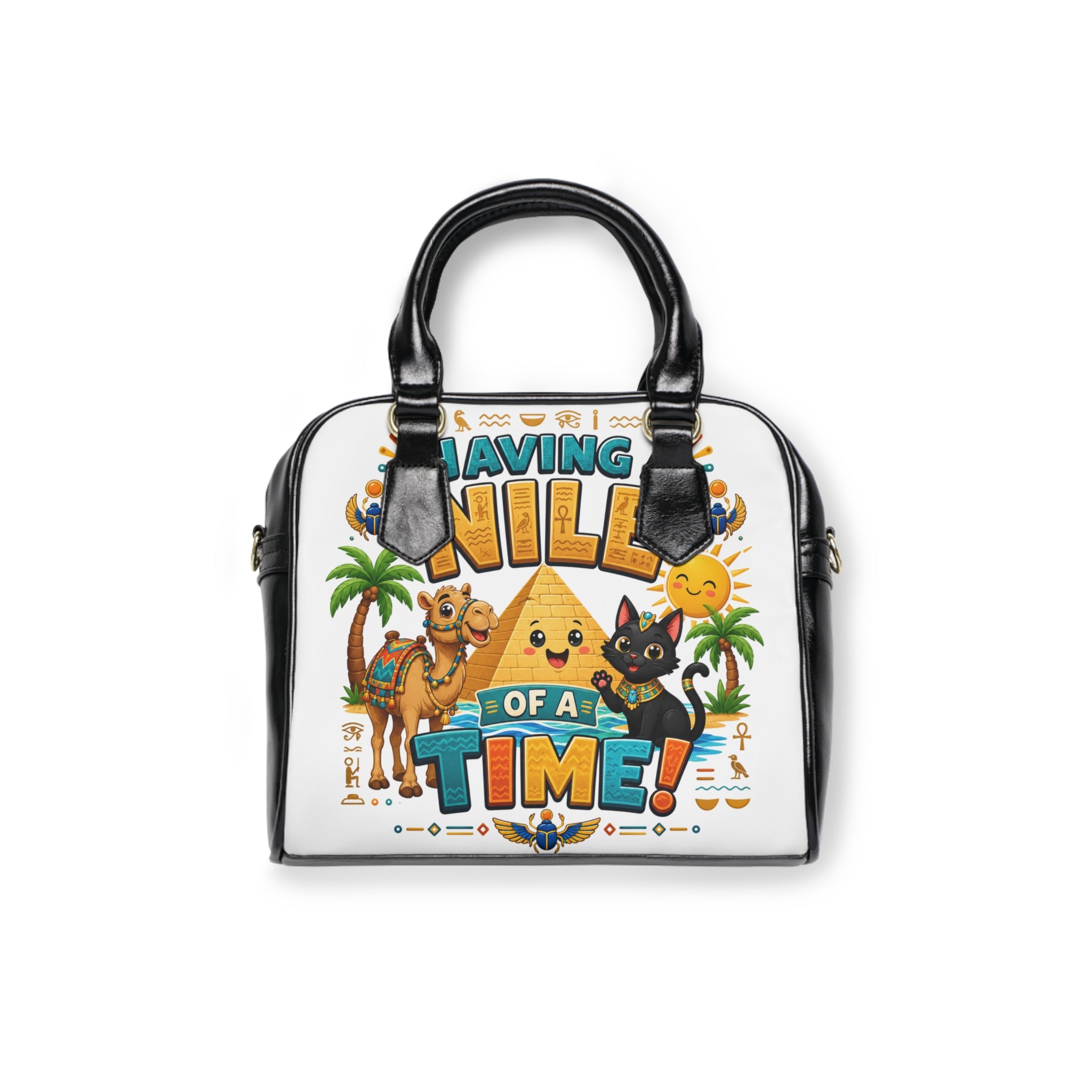 Having A Nile of a Time Shoulder Handbag | Egyptian Pyramid Cat Camel Design