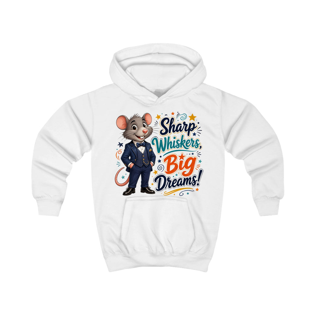 Kids Hoodie — Sharp Whiskers, Big Dreams! Cute Motivational Mouse Graphic Hoodie