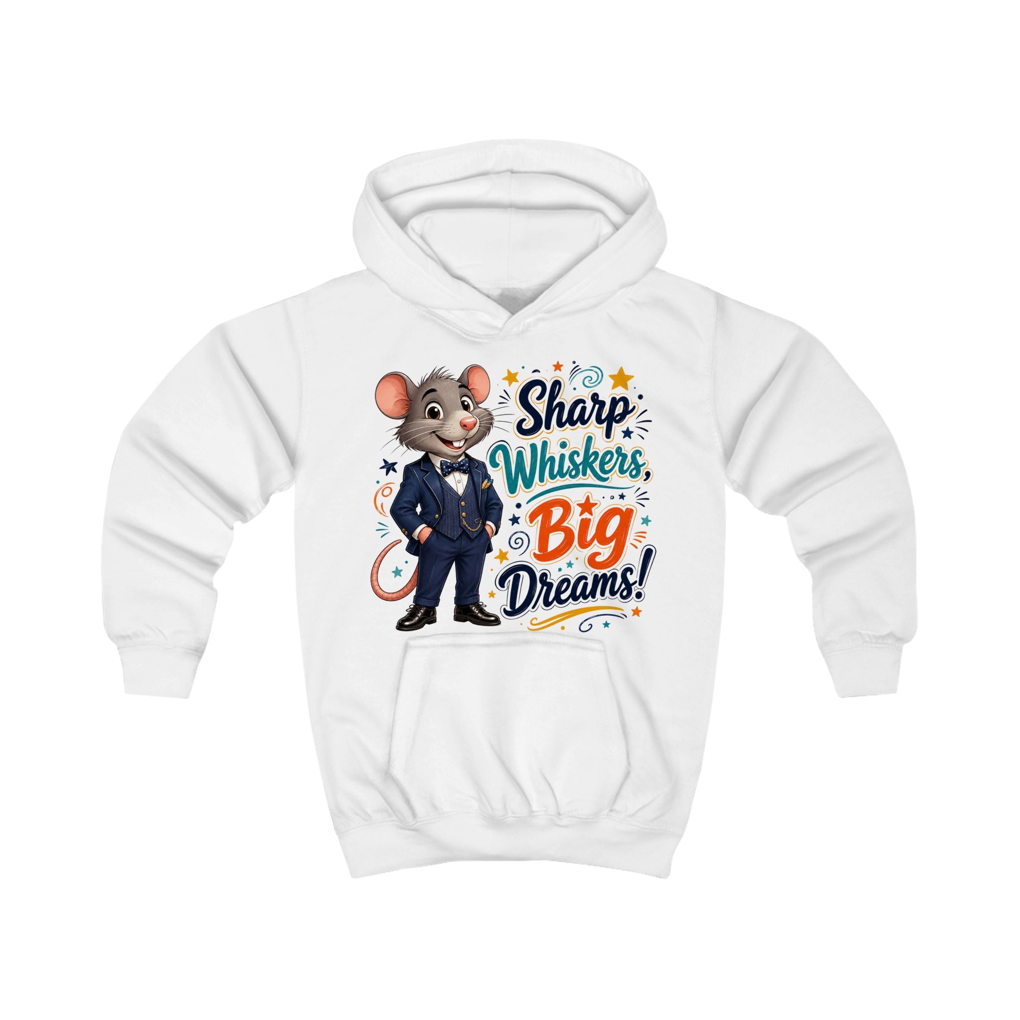 Kids Hoodie — Sharp Whiskers, Big Dreams! Cute Motivational Mouse Graphic Hoodie