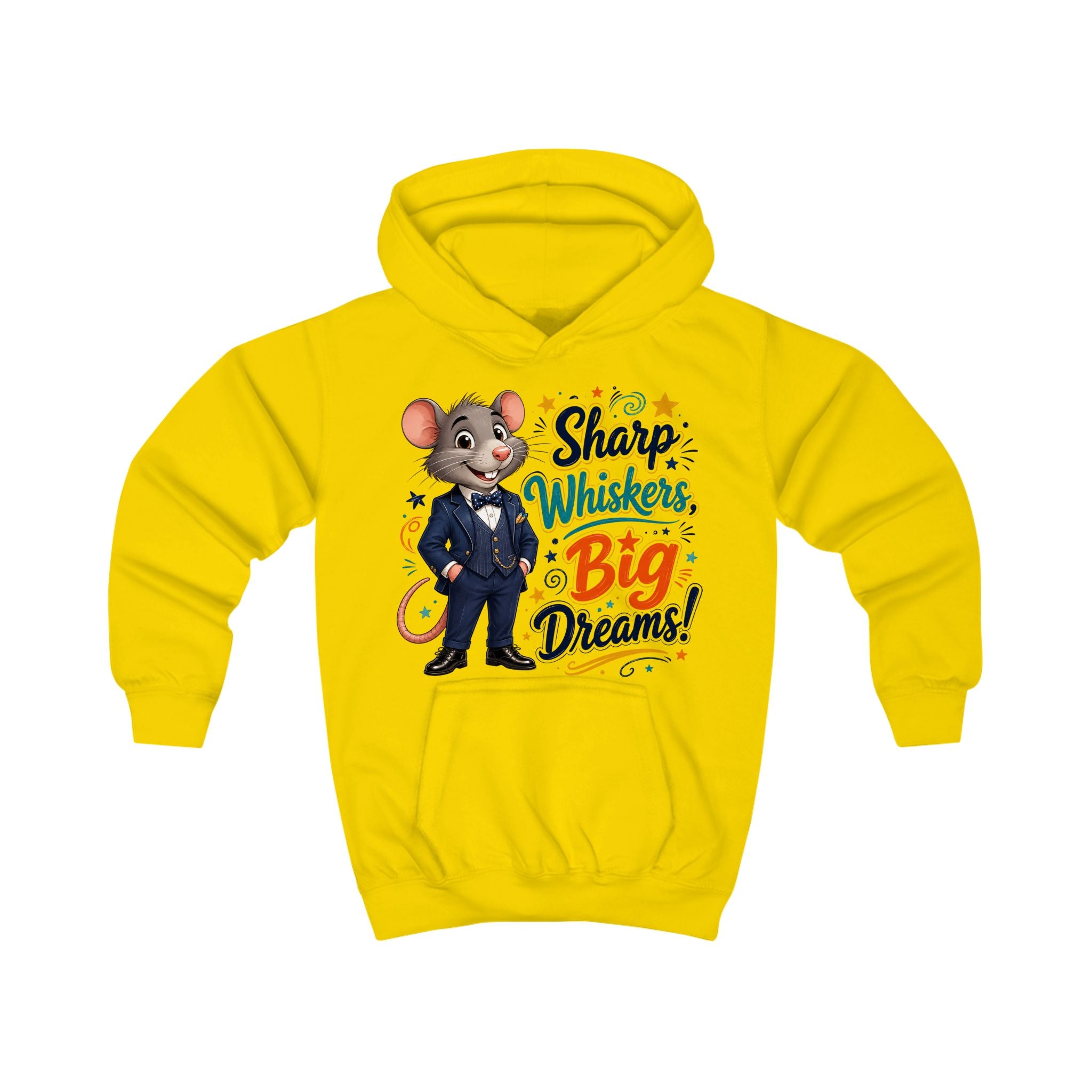 Kids Hoodie — Sharp Whiskers, Big Dreams! Cute Motivational Mouse Graphic Hoodie