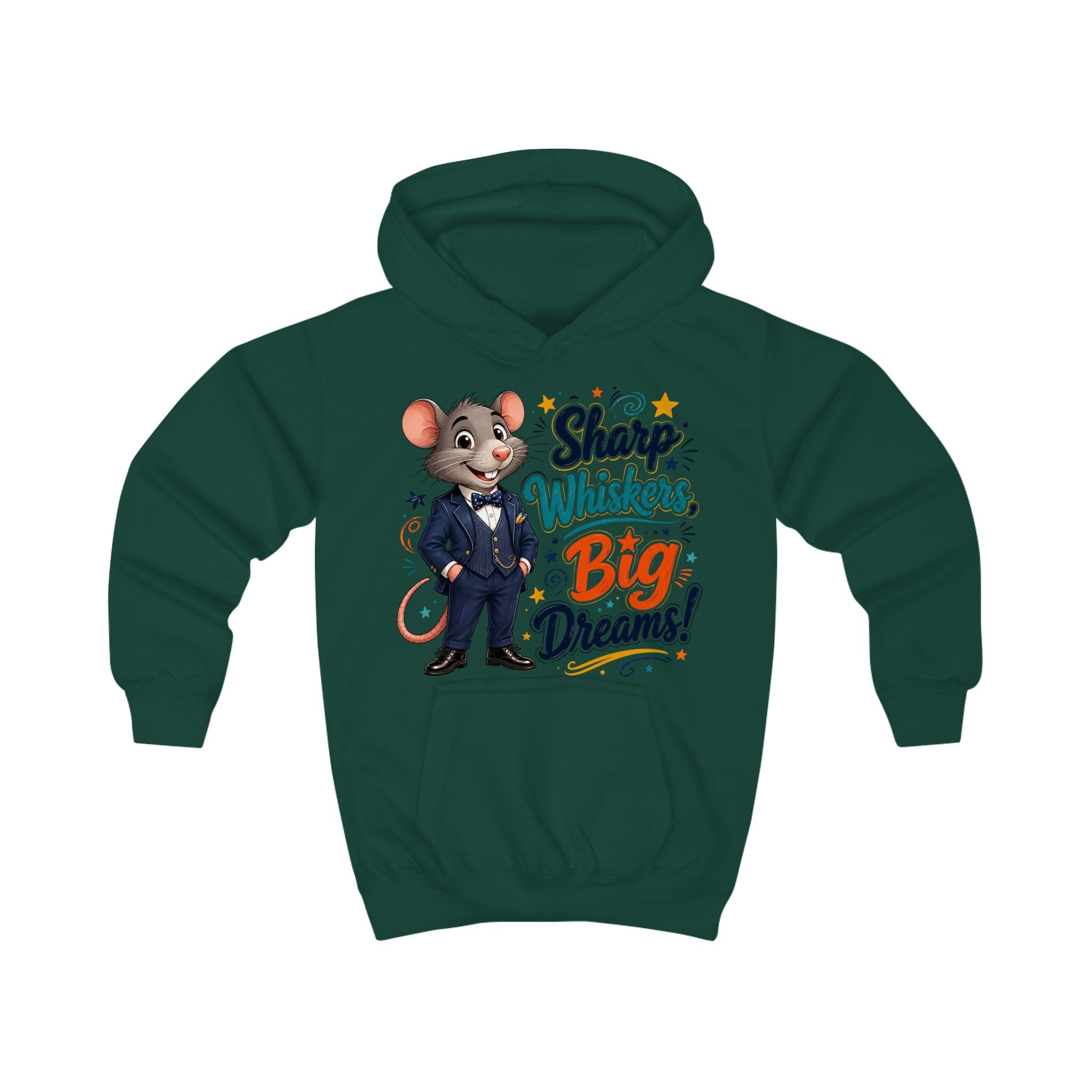 Kids Hoodie — Sharp Whiskers, Big Dreams! Cute Motivational Mouse Graphic Hoodie