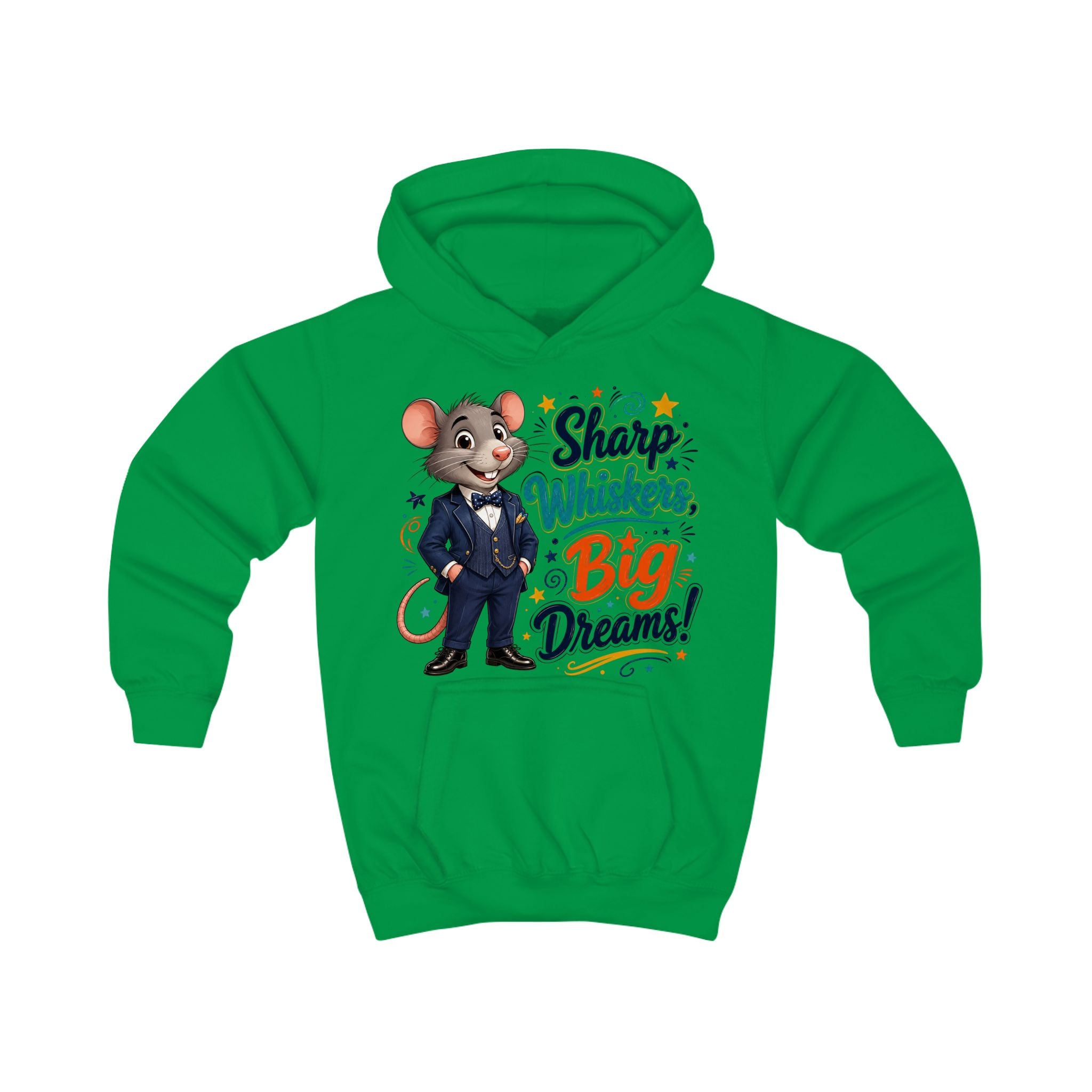 Kids Hoodie — Sharp Whiskers, Big Dreams! Cute Motivational Mouse Graphic Hoodie