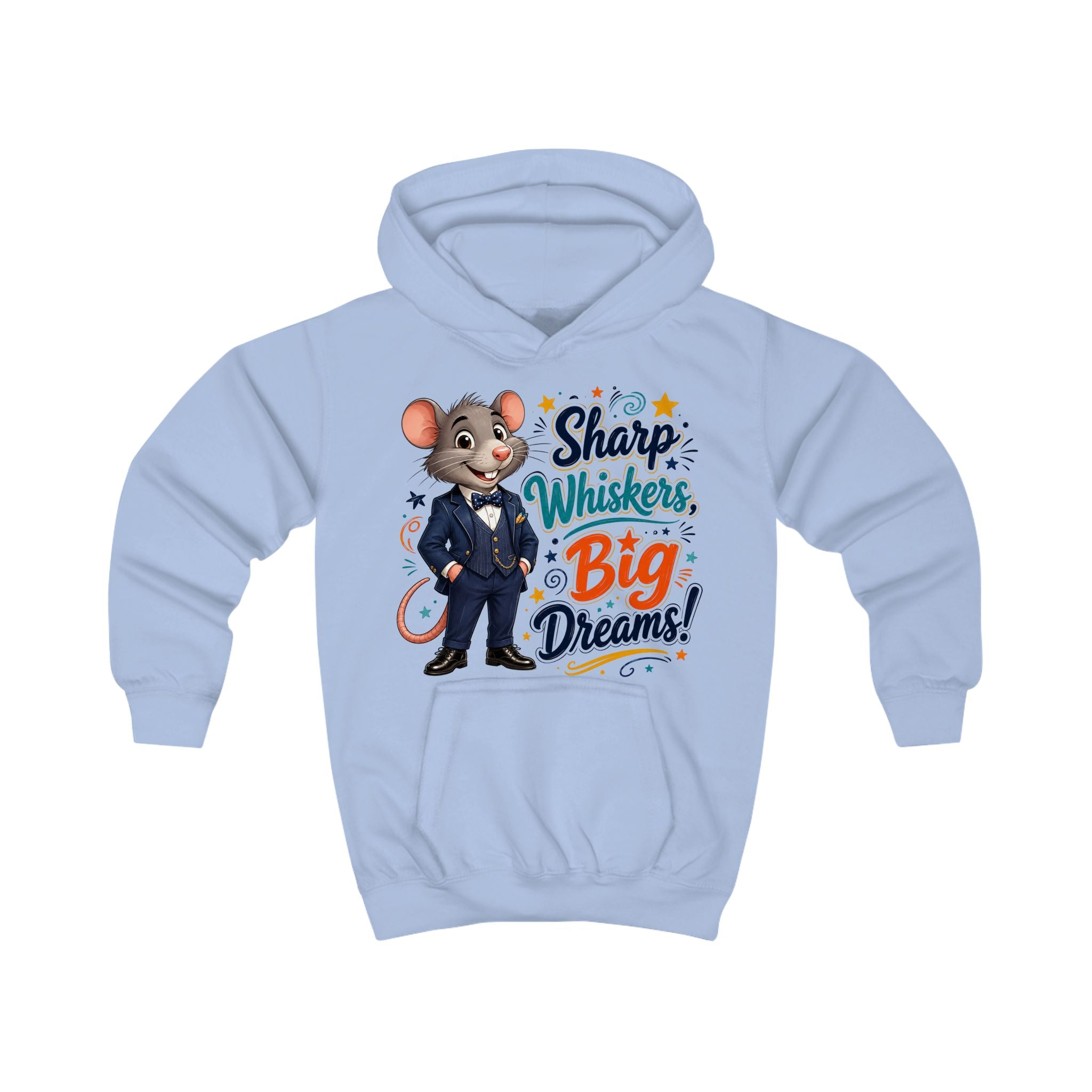 Kids Hoodie — Sharp Whiskers, Big Dreams! Cute Motivational Mouse Graphic Hoodie