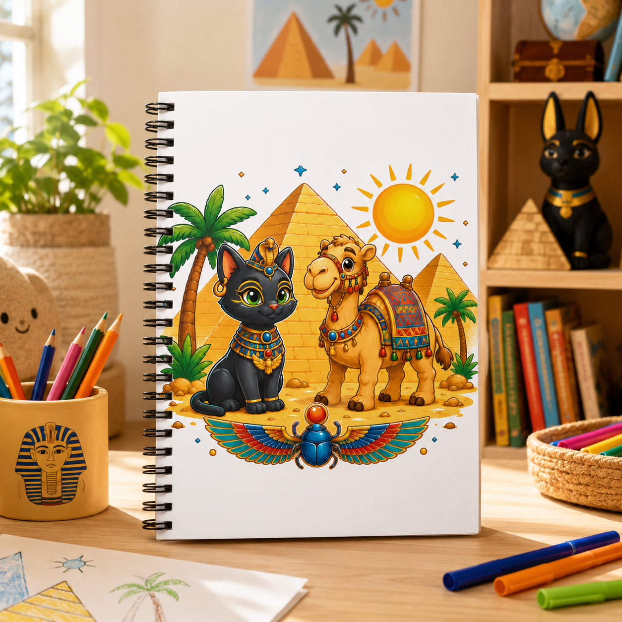 Egyptian Cat and Camel Spiral Notebook | Ruled Journal
