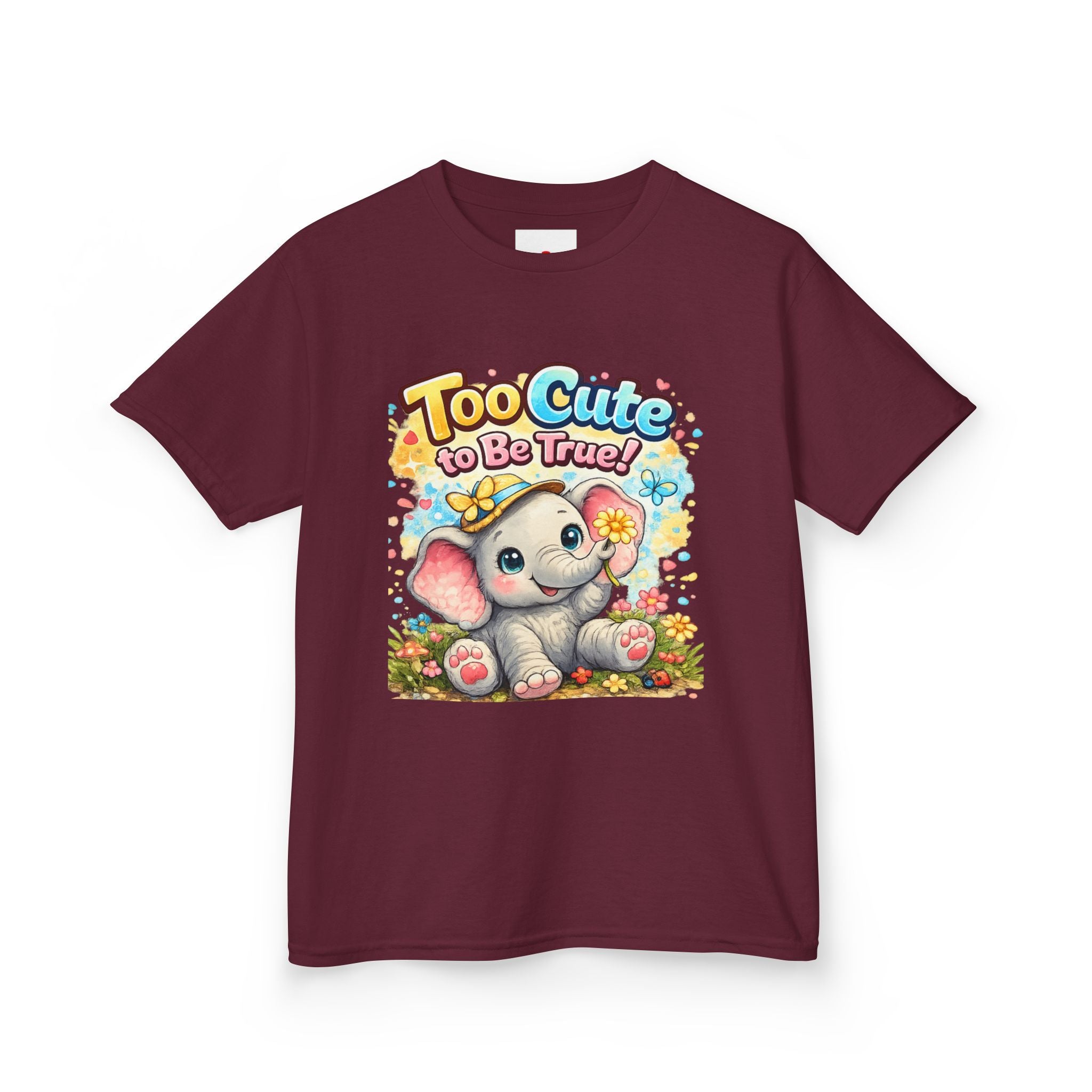 Kids Tee — "Too Cute to Be True" Elephant Graphic