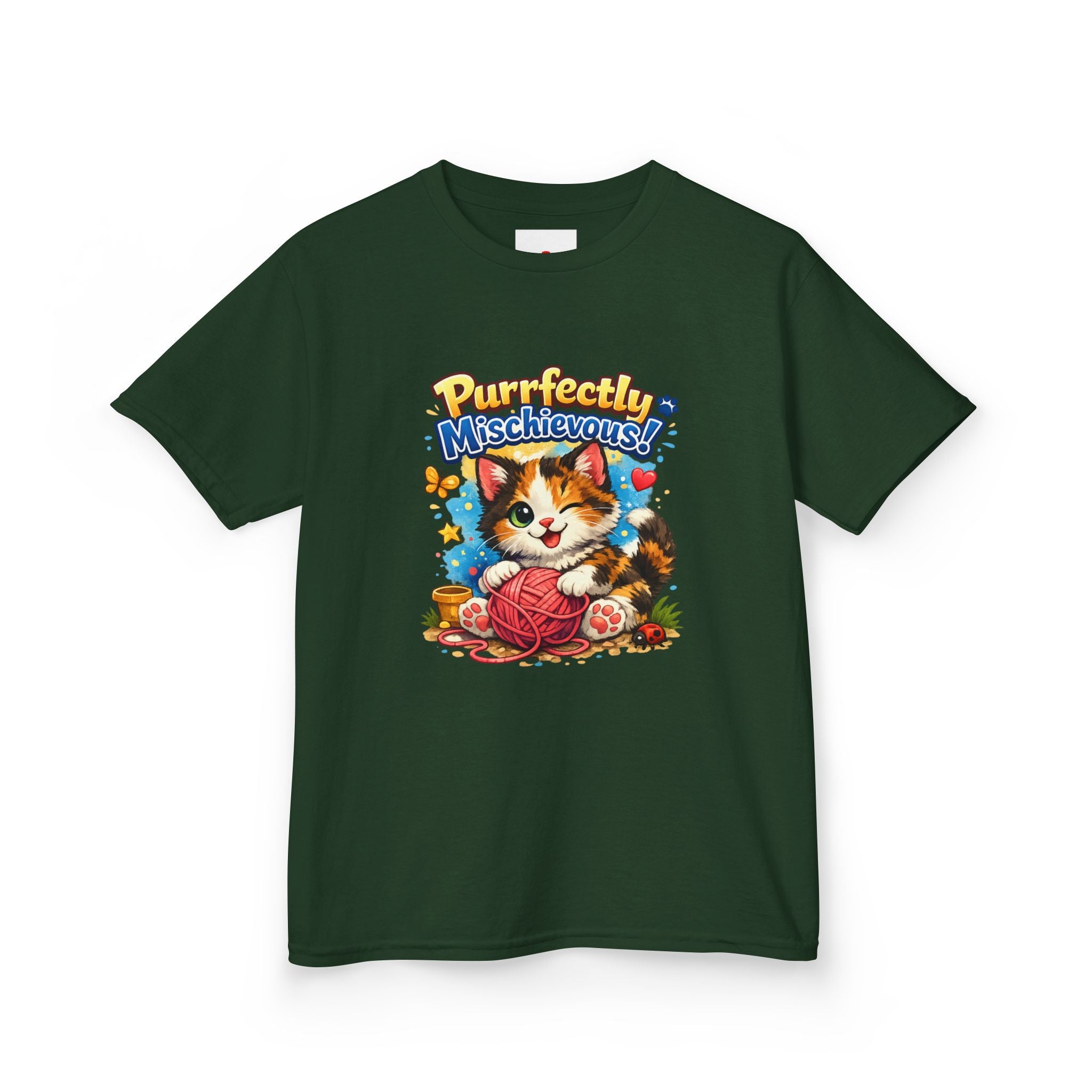 Kids T-Shirt — "Purrfectly Mischievous" Cute Kitten Playing with Yarn