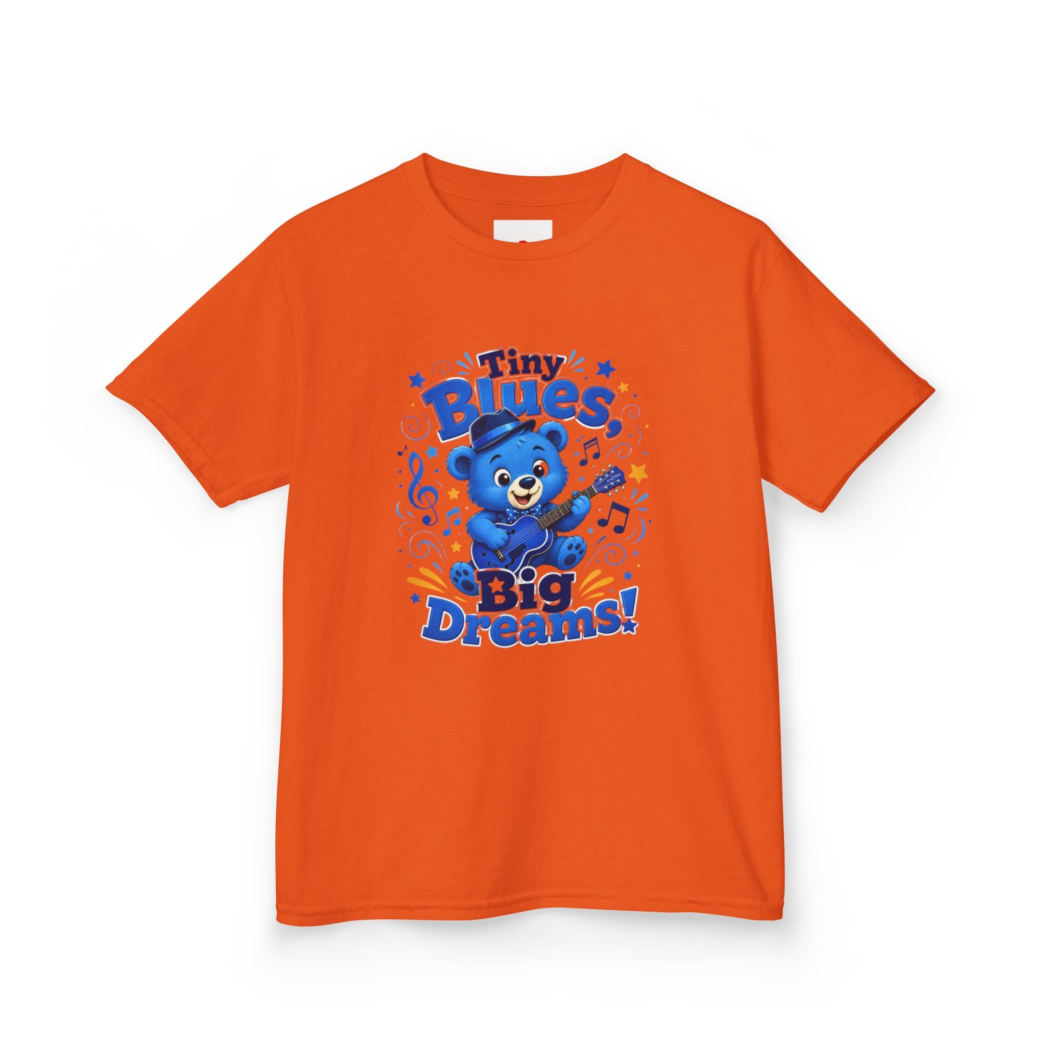Kids Tee - "Tiny Blues, Big Dreams!" Cute Blue Bear Music Graphic