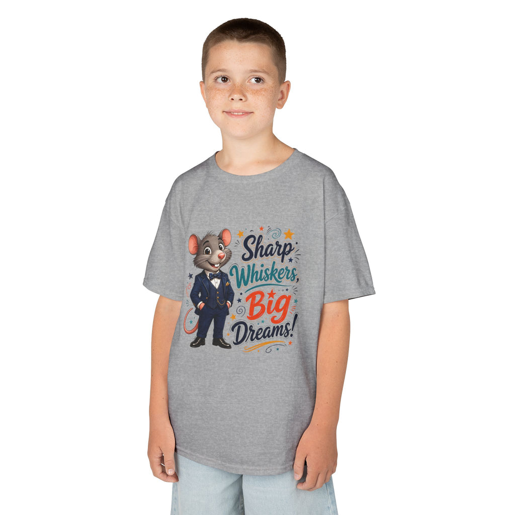 Kids Tee — "Sharp Whiskers, Big Dreams" Mouse Graphic
