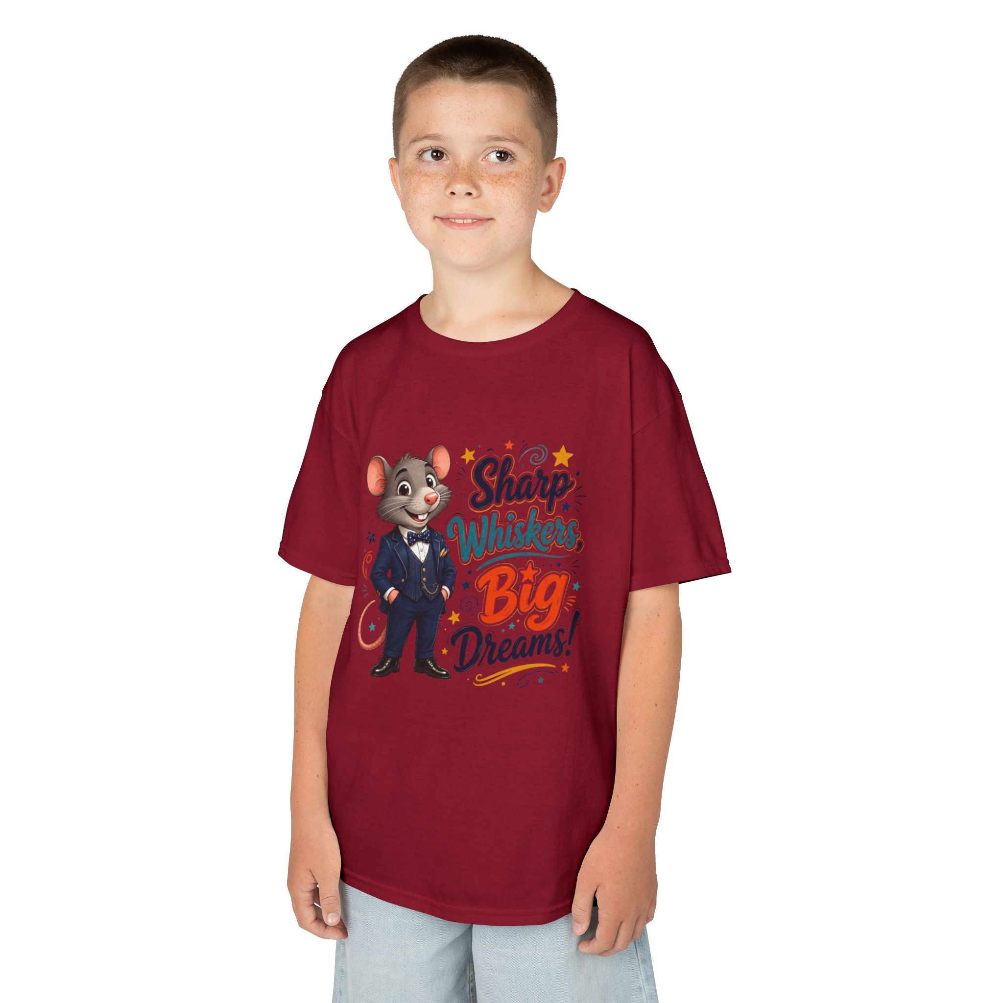Kids Tee — "Sharp Whiskers, Big Dreams" Mouse Graphic