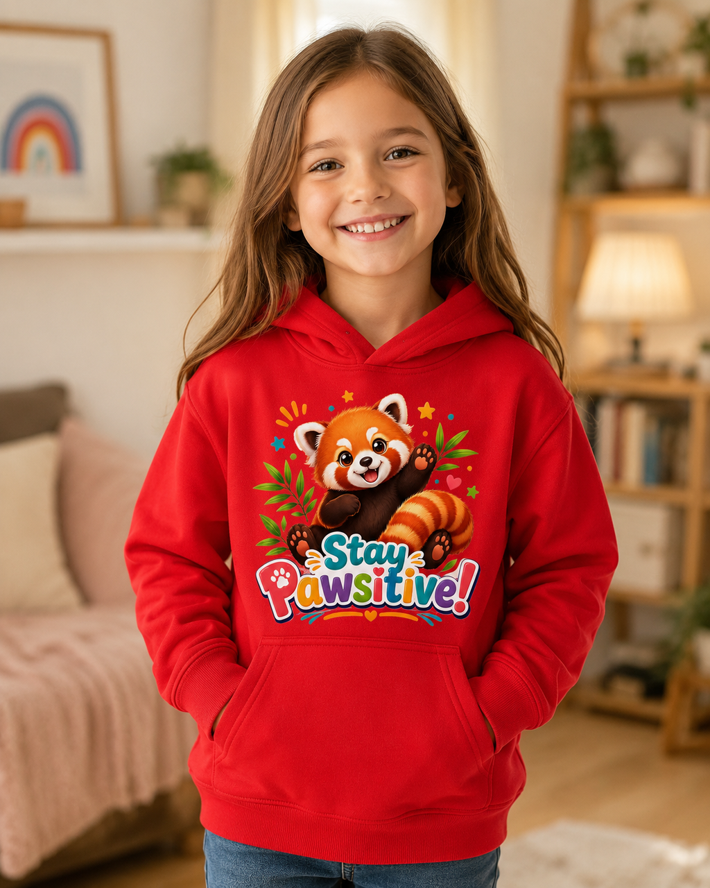 Red Panda 'Stay Pawsitive' Hoodie | Kids Animal Cute Motivational Sweatshirt