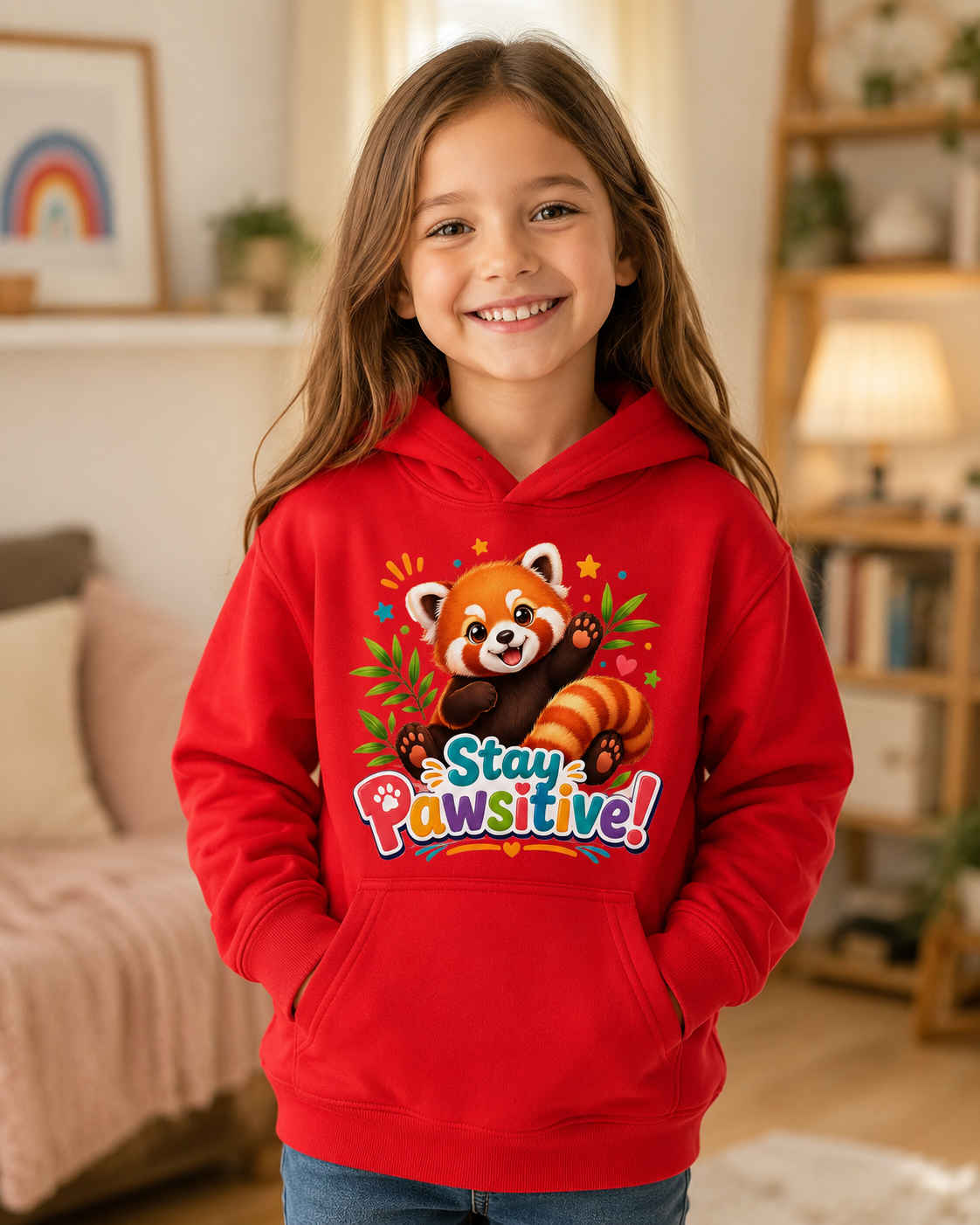 Red Panda 'Stay Pawsitive' Hoodie | Kids Animal Cute Motivational Sweatshirt