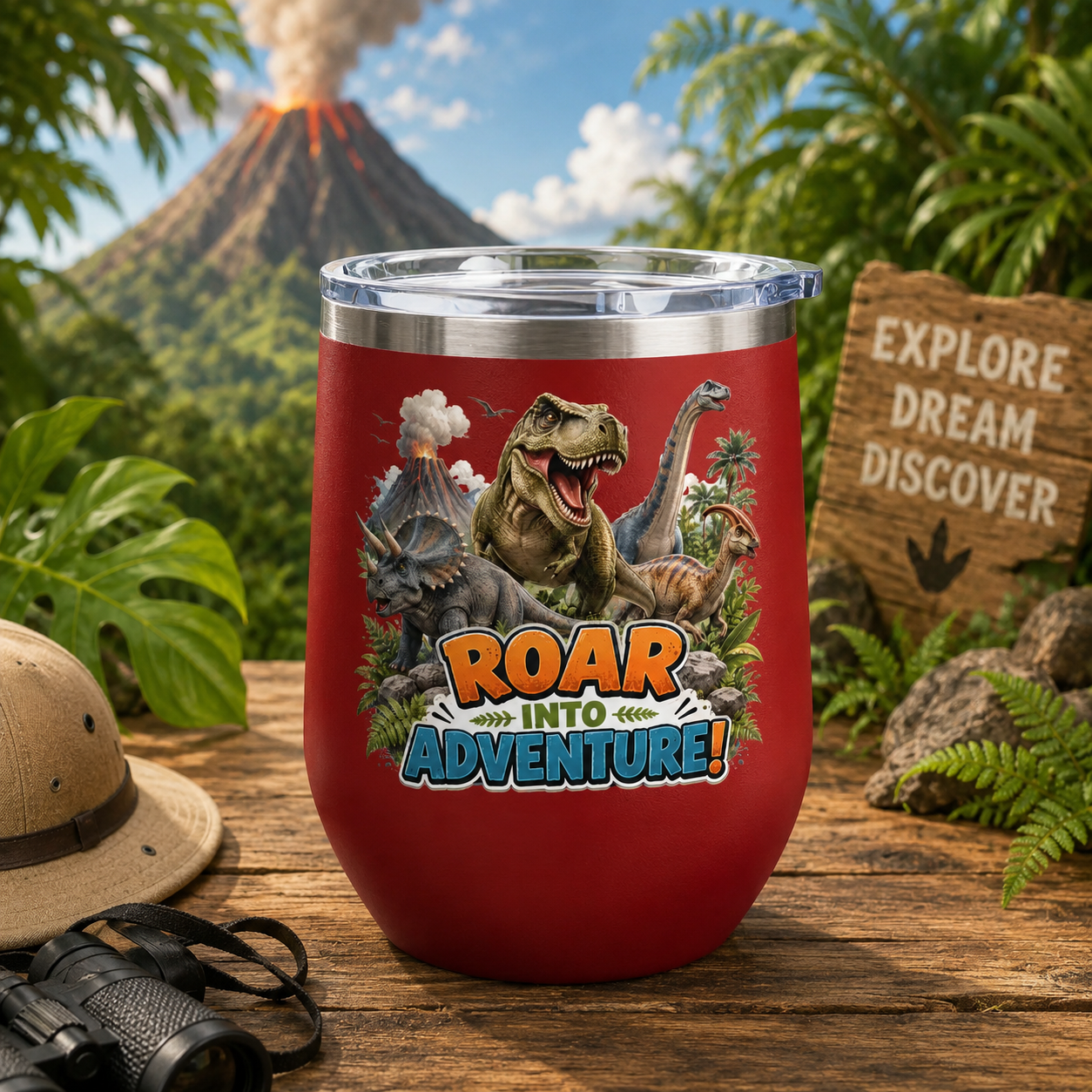 Roar Into Adventure! Dinosaur Tumbler – 12oz Stainless Steel Travel Cup