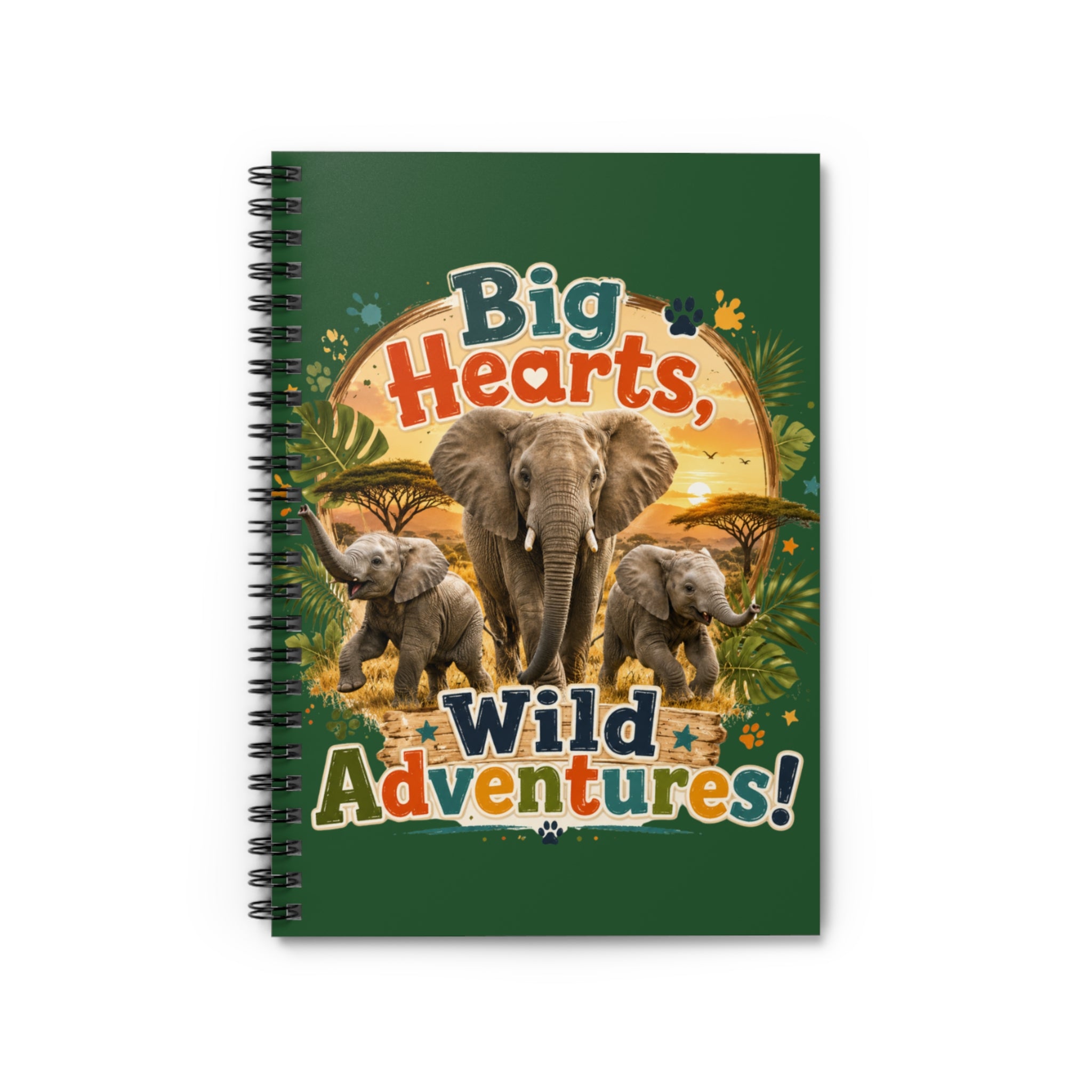 Elephant Adventure Spiral Notebook — "Big Hearts, Wild Adventures!" Ruled Journal