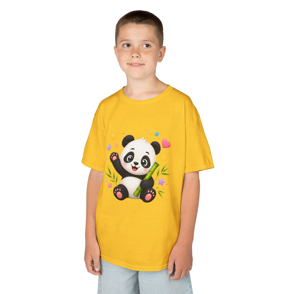 Cute Panda Kids T‑Shirt — Smiling Baby Panda with Hearts & Bamboo