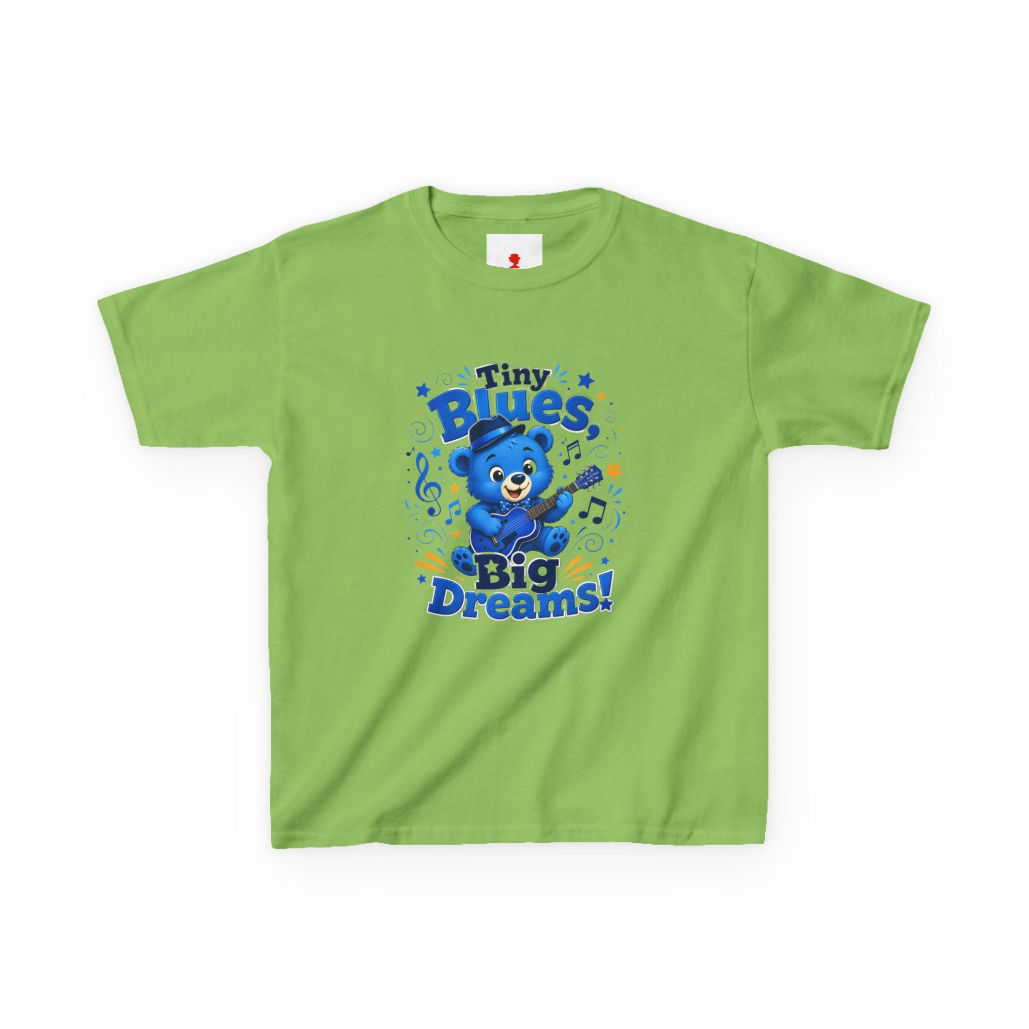 Kids Tee - "Tiny Blues, Big Dreams!" Cute Blue Bear Music Graphic