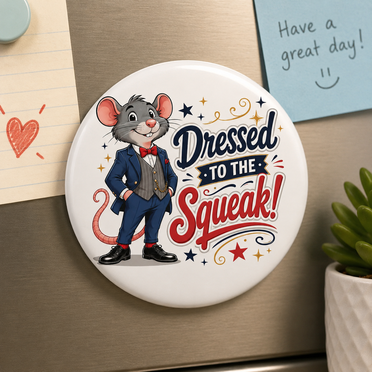 Dressed to the Squeak Button Magnet, Round (1 & 10 pcs)