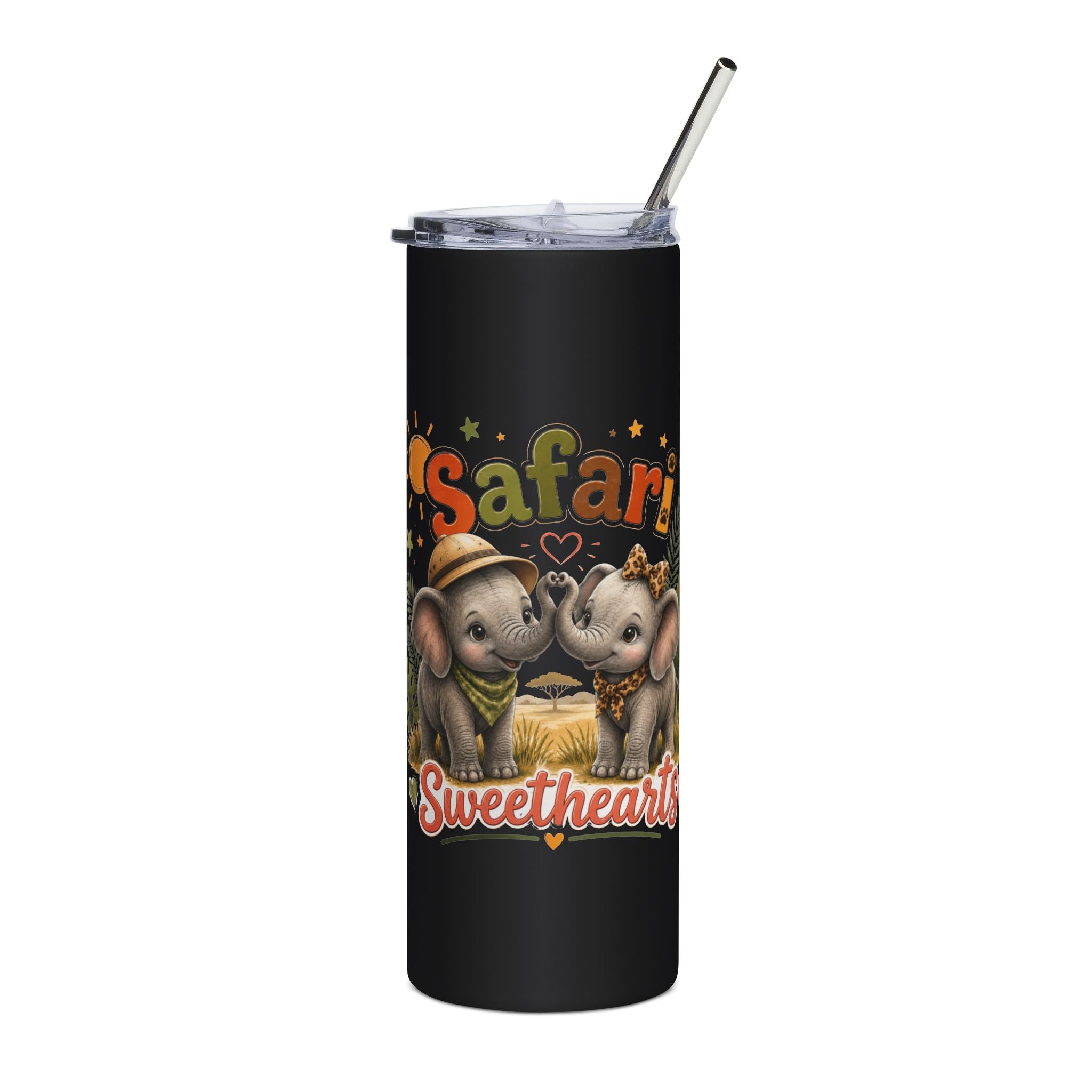 Safari Sweetheart 20oz Stainless Steel Tumbler — Cute Elephant Couple Travel Cup