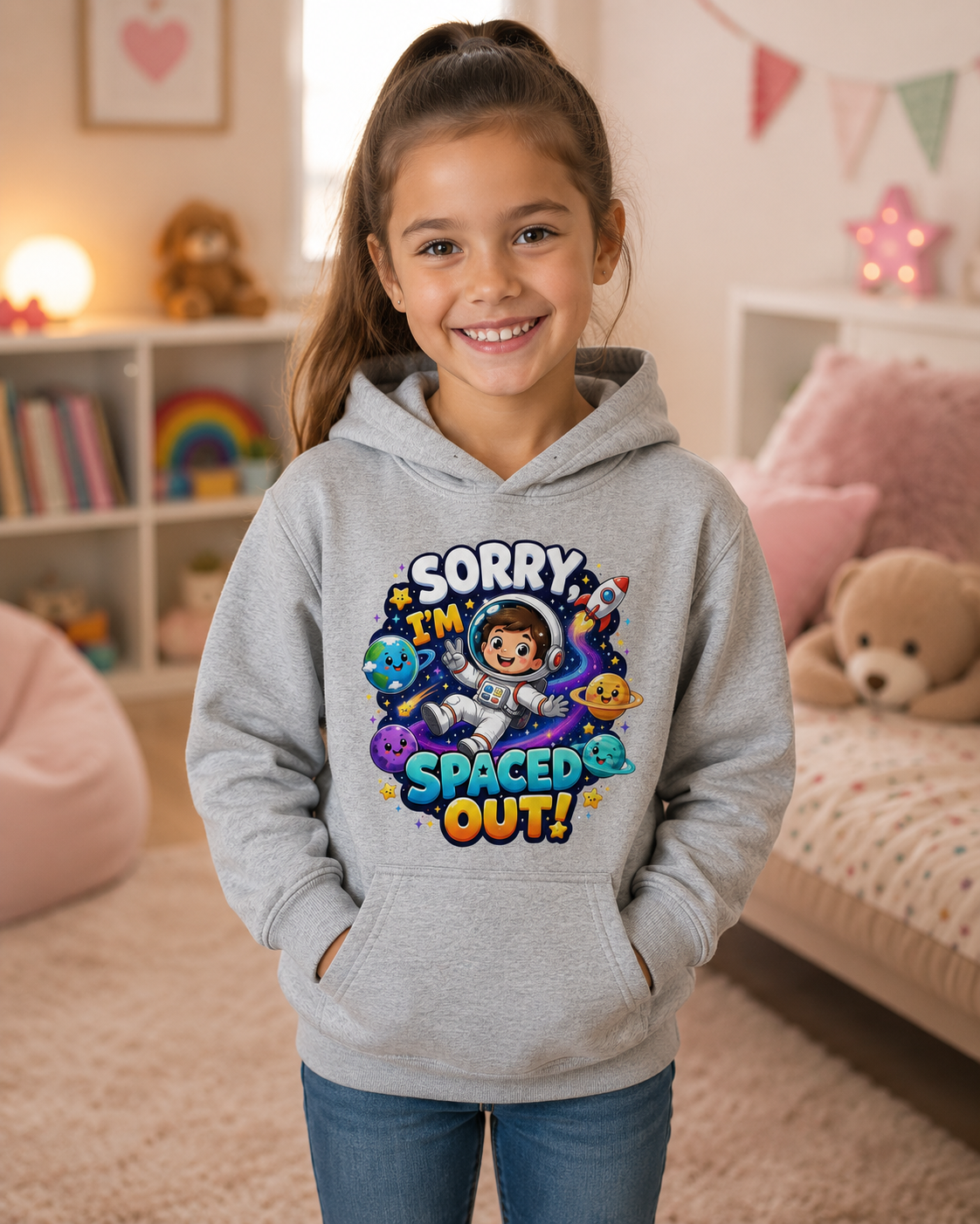 Sorry I’m Spaced Out Kids Hoodie — Cute Space Astronaut Sweatshirt for Children