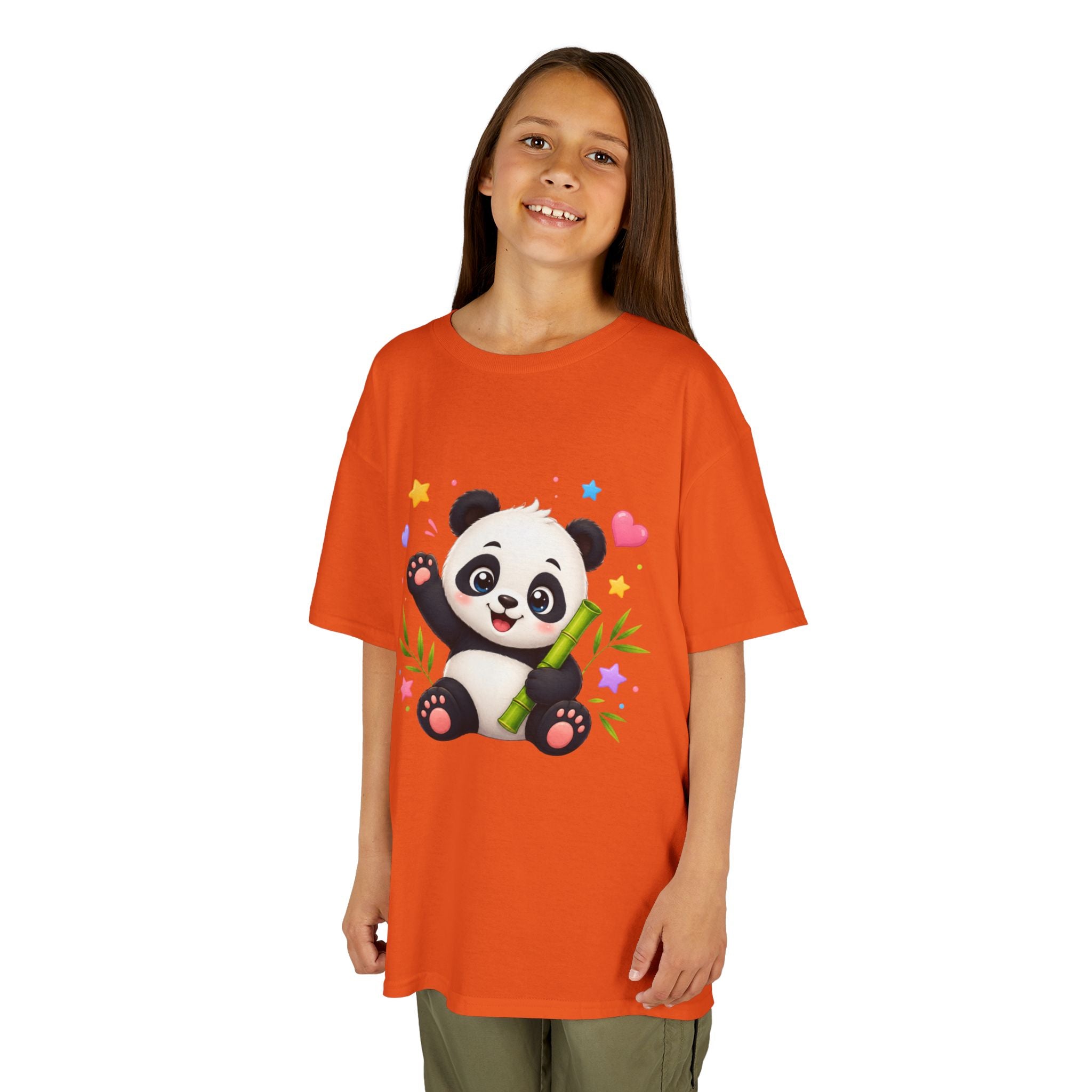 Cute Panda Kids T‑Shirt — Smiling Baby Panda with Hearts & Bamboo