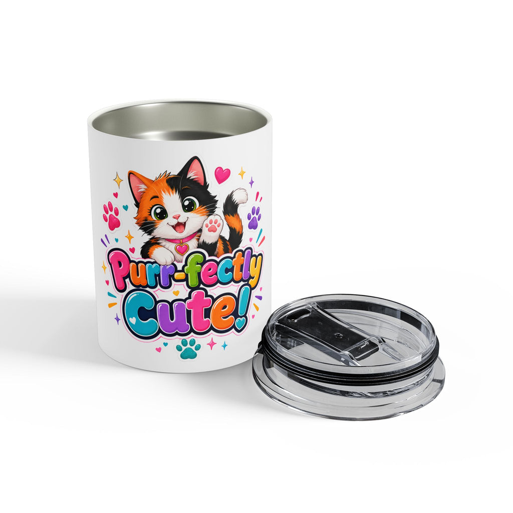 10oz Tumbler — "Purr-fectly Cute" Calico Cat Travel Cup