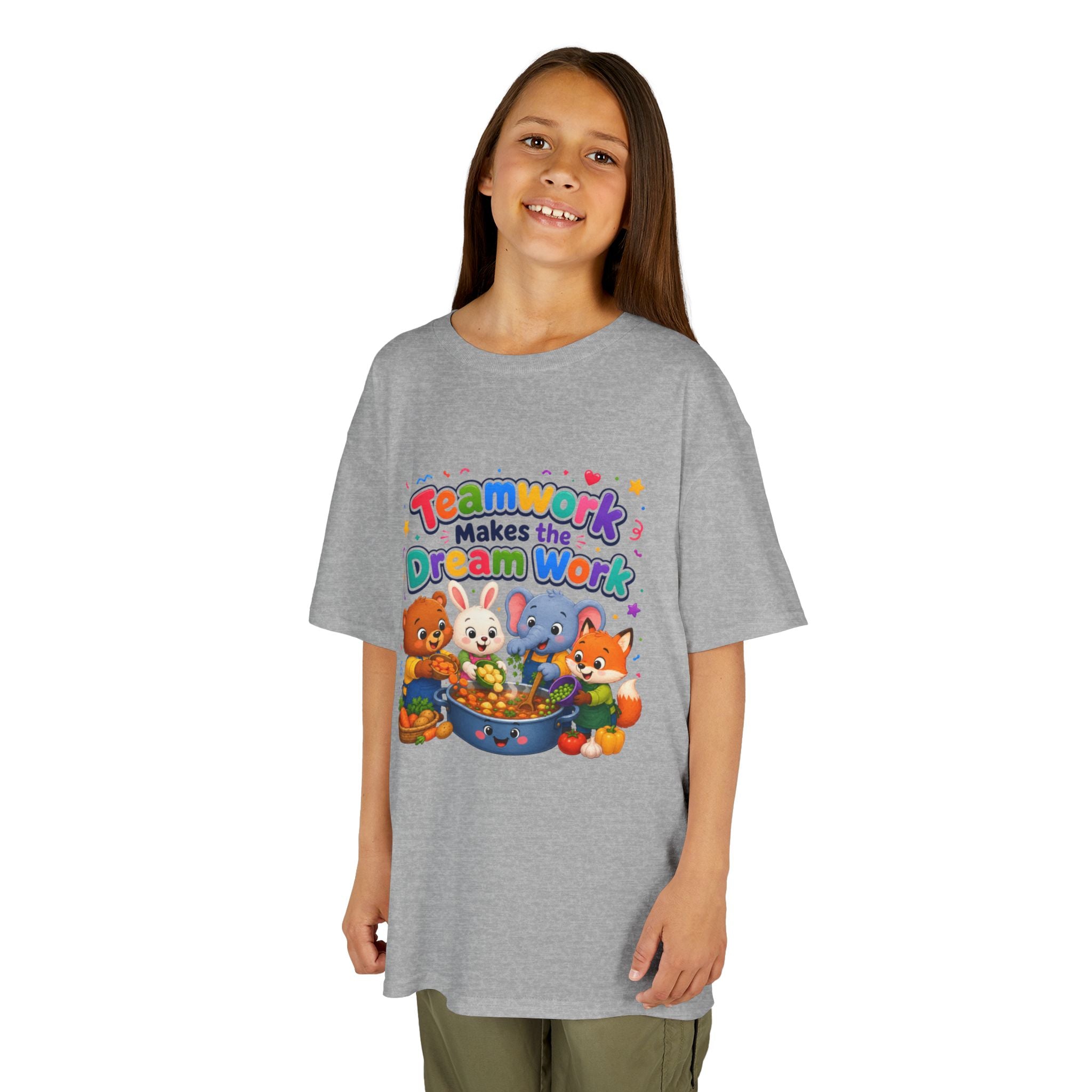 Kids Tee — “Teamwork Makes the Dream Work” Cute Animal Classroom Shirt