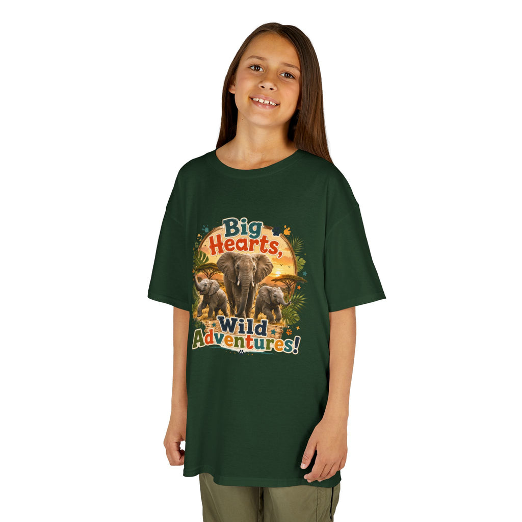 Kids T-Shirt — “Big Hearts, Wild Adventures!” Elephant Safari Shirt for Kids, Cute Animal Adventure Tee