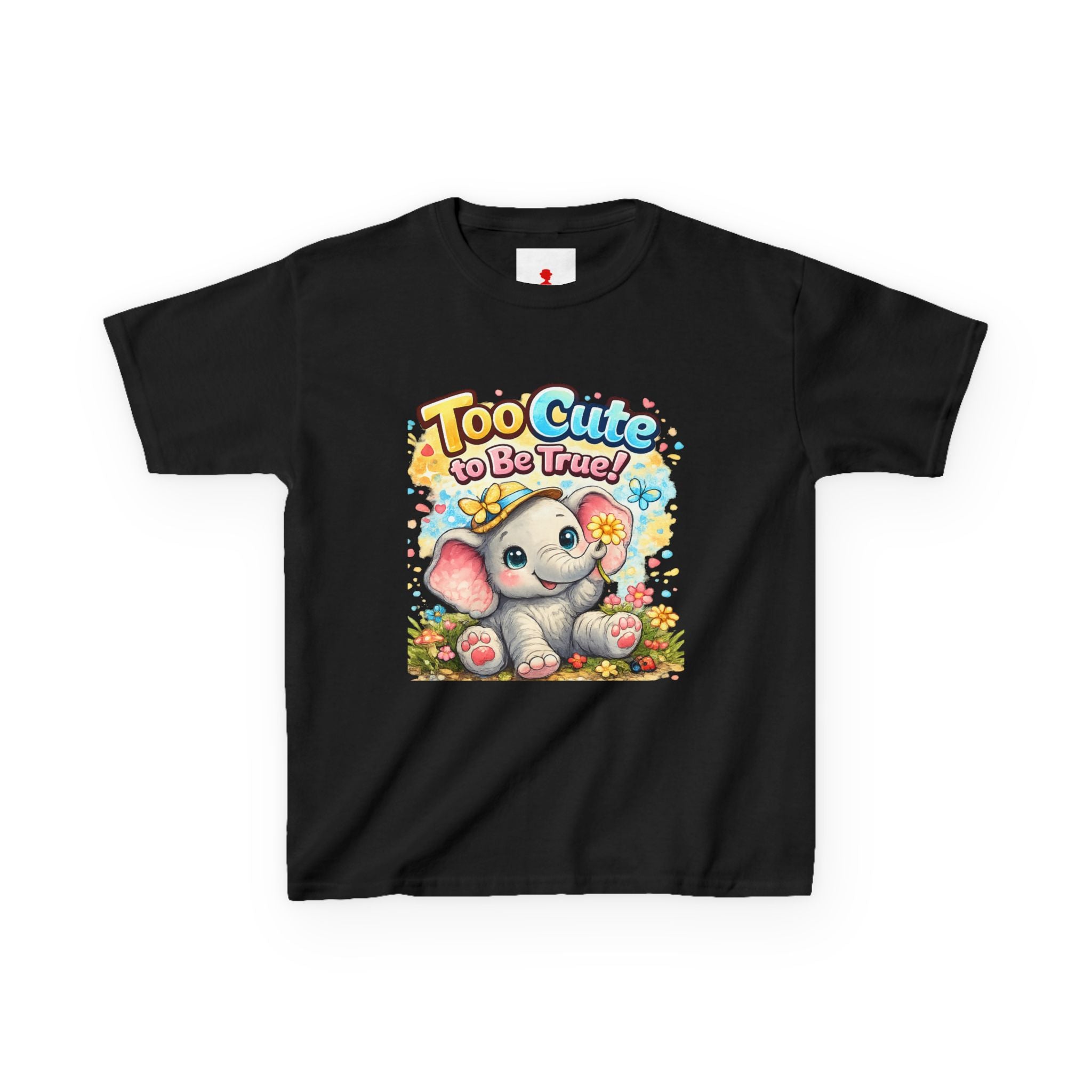 Kids Tee — "Too Cute to Be True" Elephant Graphic