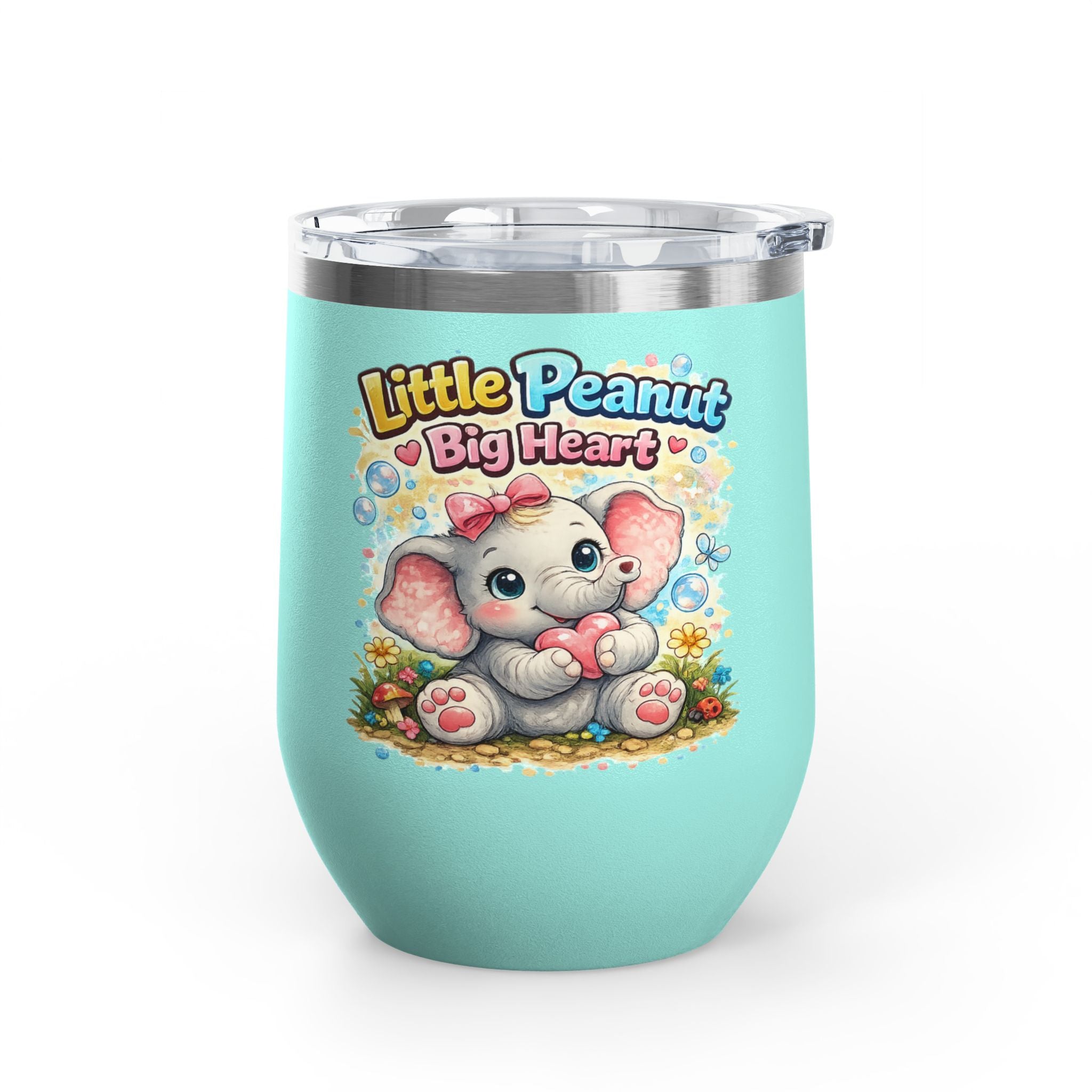 12oz Tumbler — 'Little Peanut Big Heart' Cute Baby Elephant Insulated Cup
