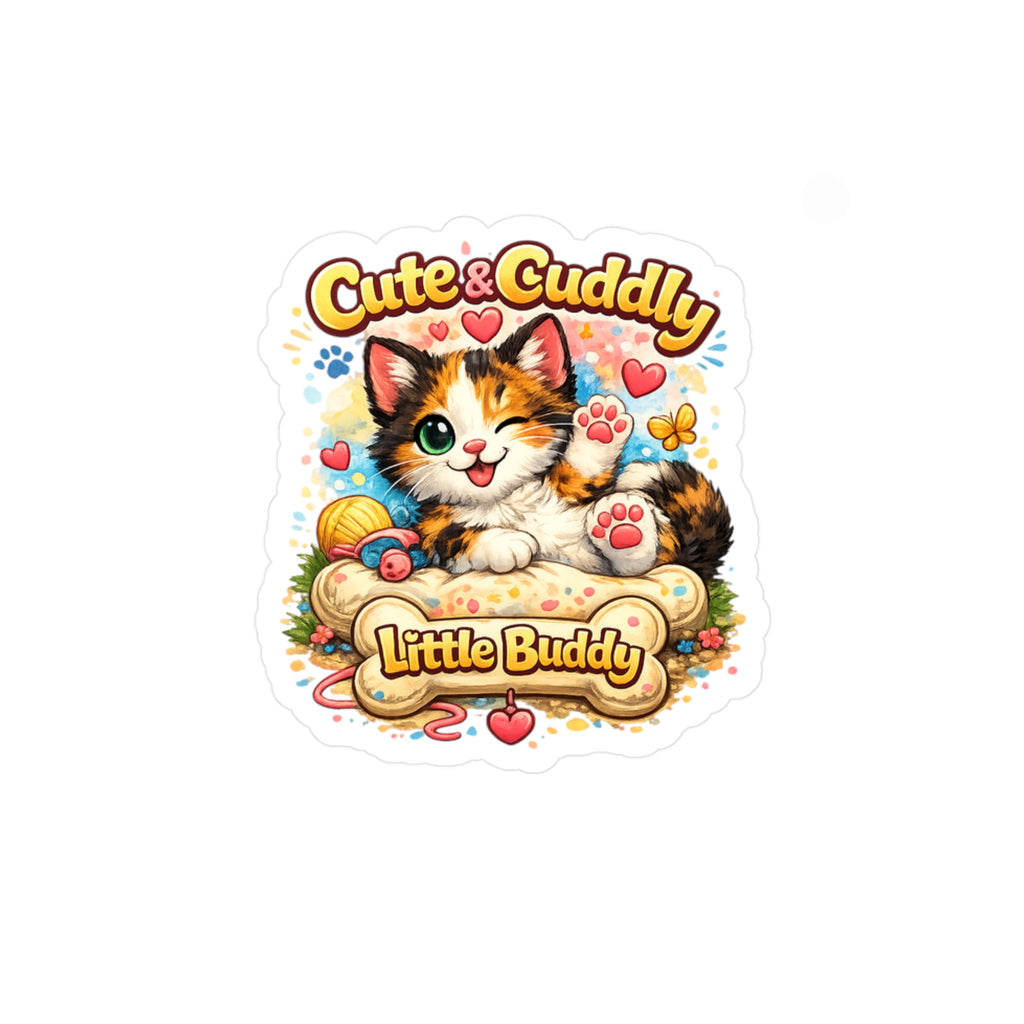 Cute & Cuddly Little Buddy Cat Sticker — Kiss-Cut Vinyl Decal