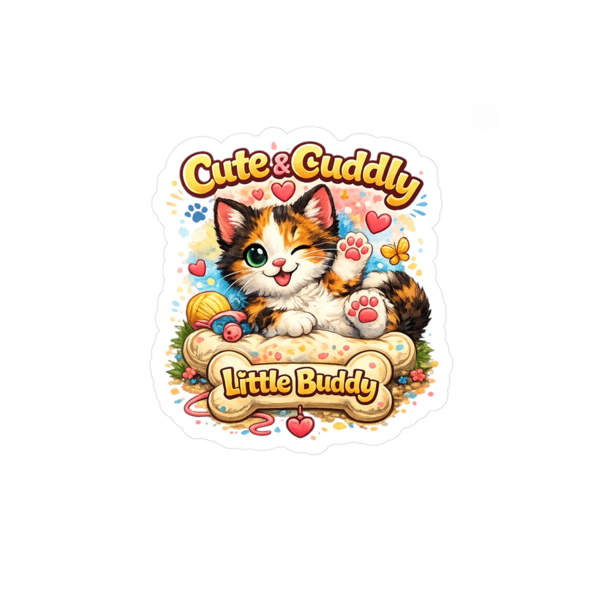 Cute & Cuddly Little Buddy Cat Sticker — Kiss-Cut Vinyl Decal