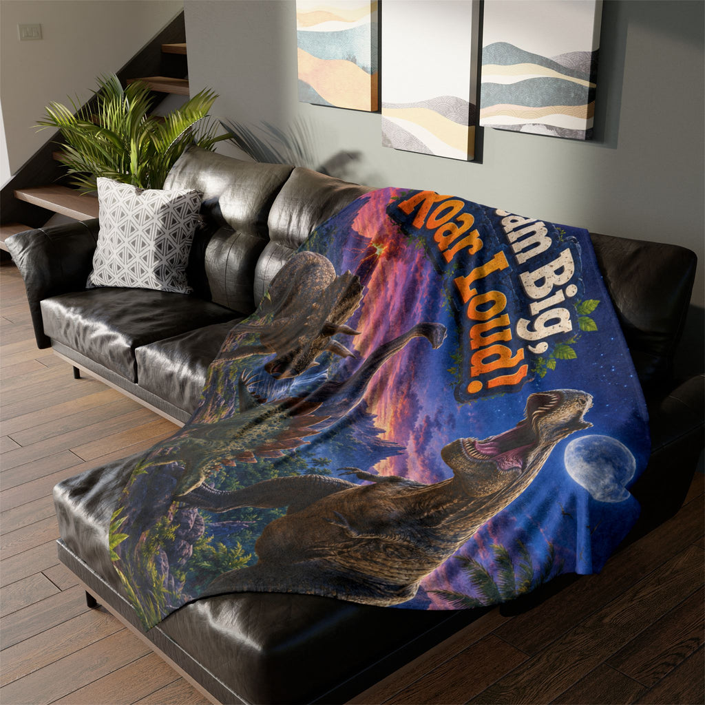 Dream Big Roar Loud! Dinosaur Blanket — Kids Cozy Plush Throw