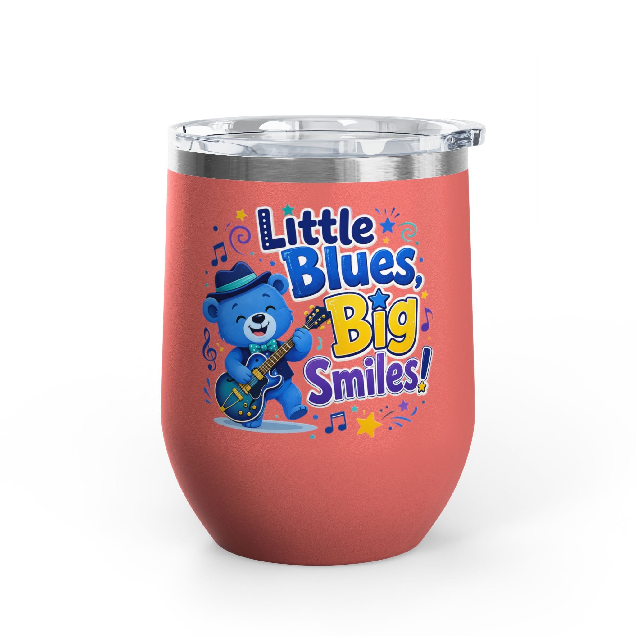 "Little Blues, Big Smiles" Cute Blue Bear Music 12oz Insulated
