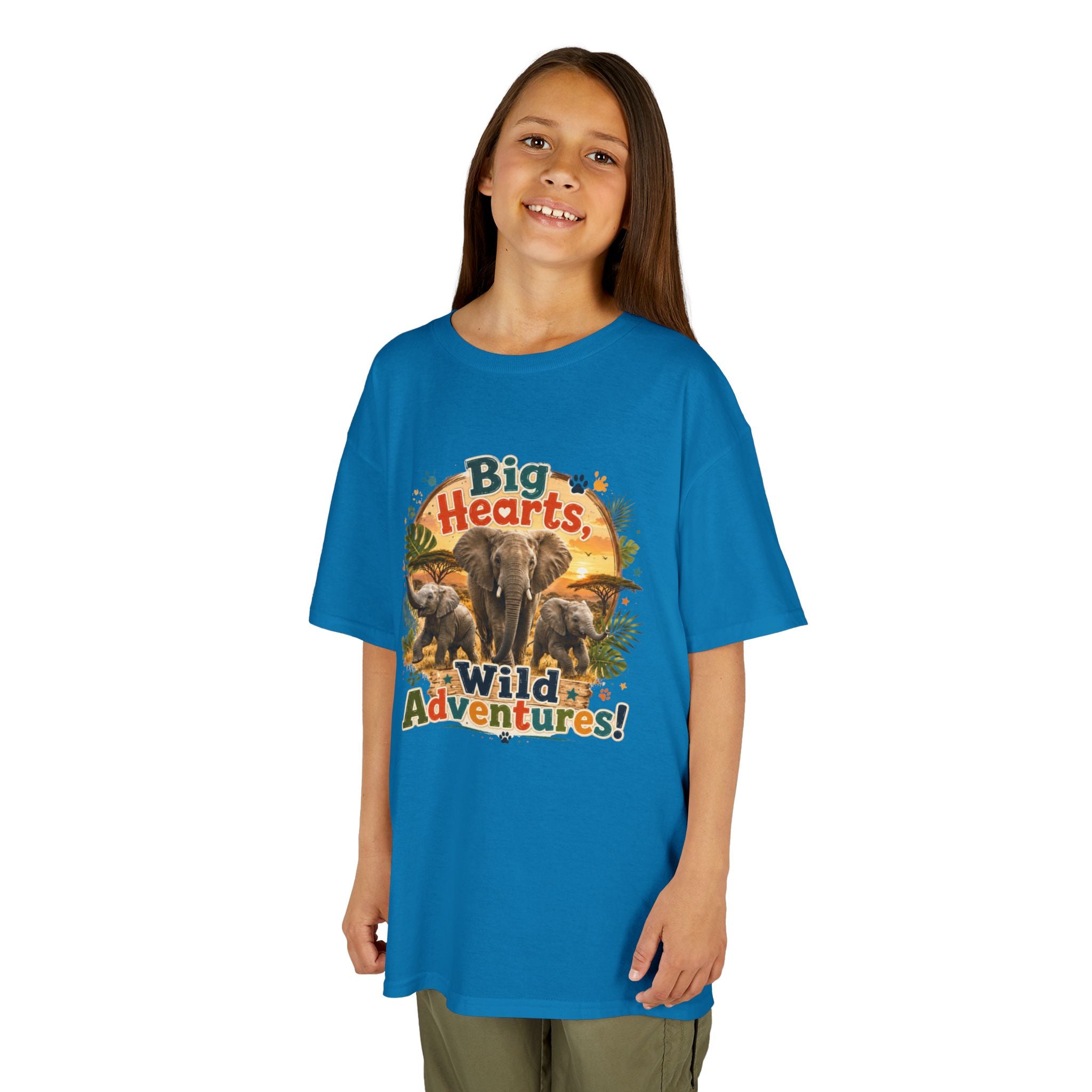Kids T-Shirt — “Big Hearts, Wild Adventures!” Elephant Safari Shirt for Kids, Cute Animal Adventure Tee