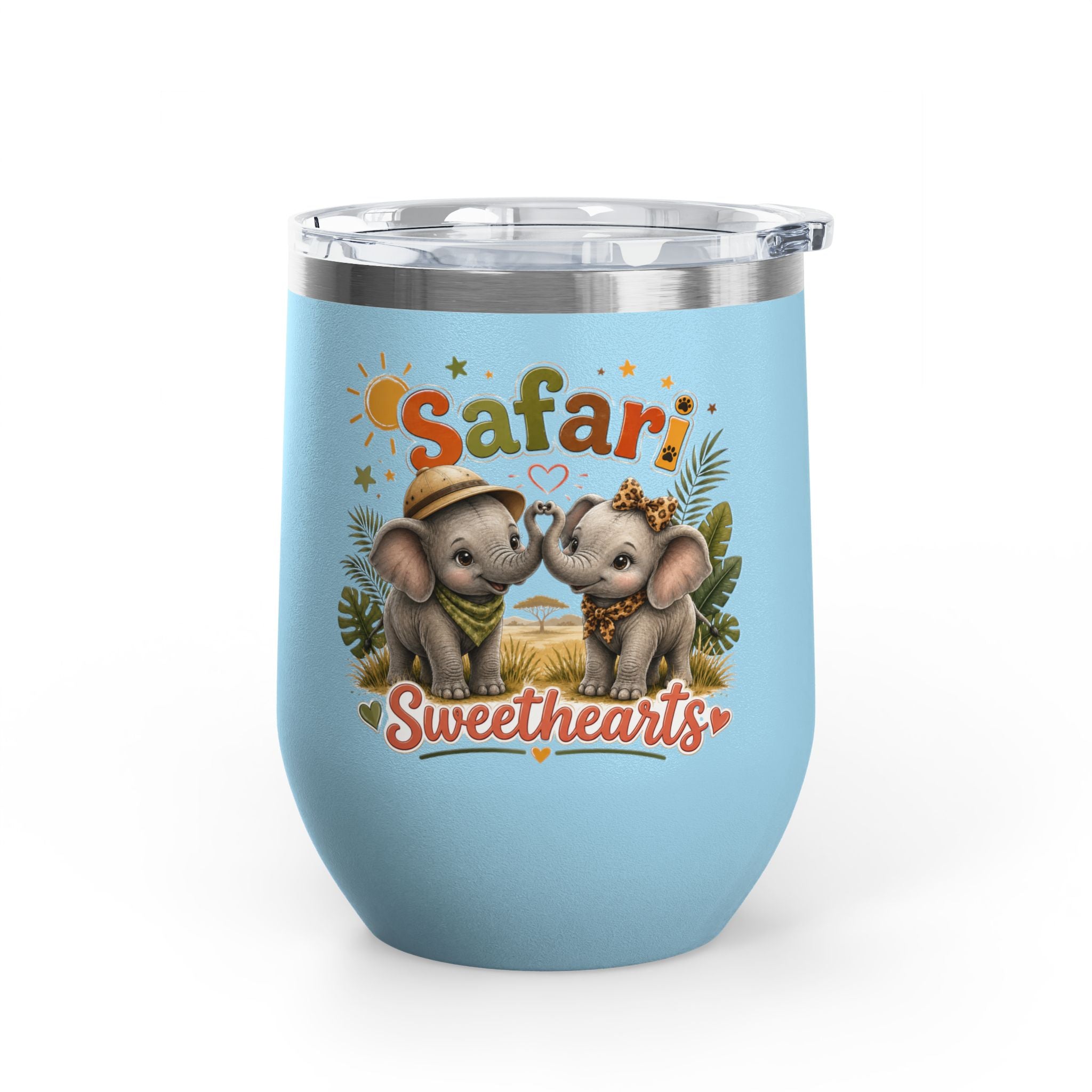 Safari Sweethearts Tumbler – 12oz Insulated Cute Elephant Couples Design