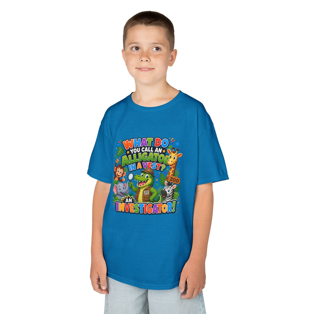 What Do You Call An Alligator? Investigator Kids T-Shirt | Cute Jungle Animals Puzzle