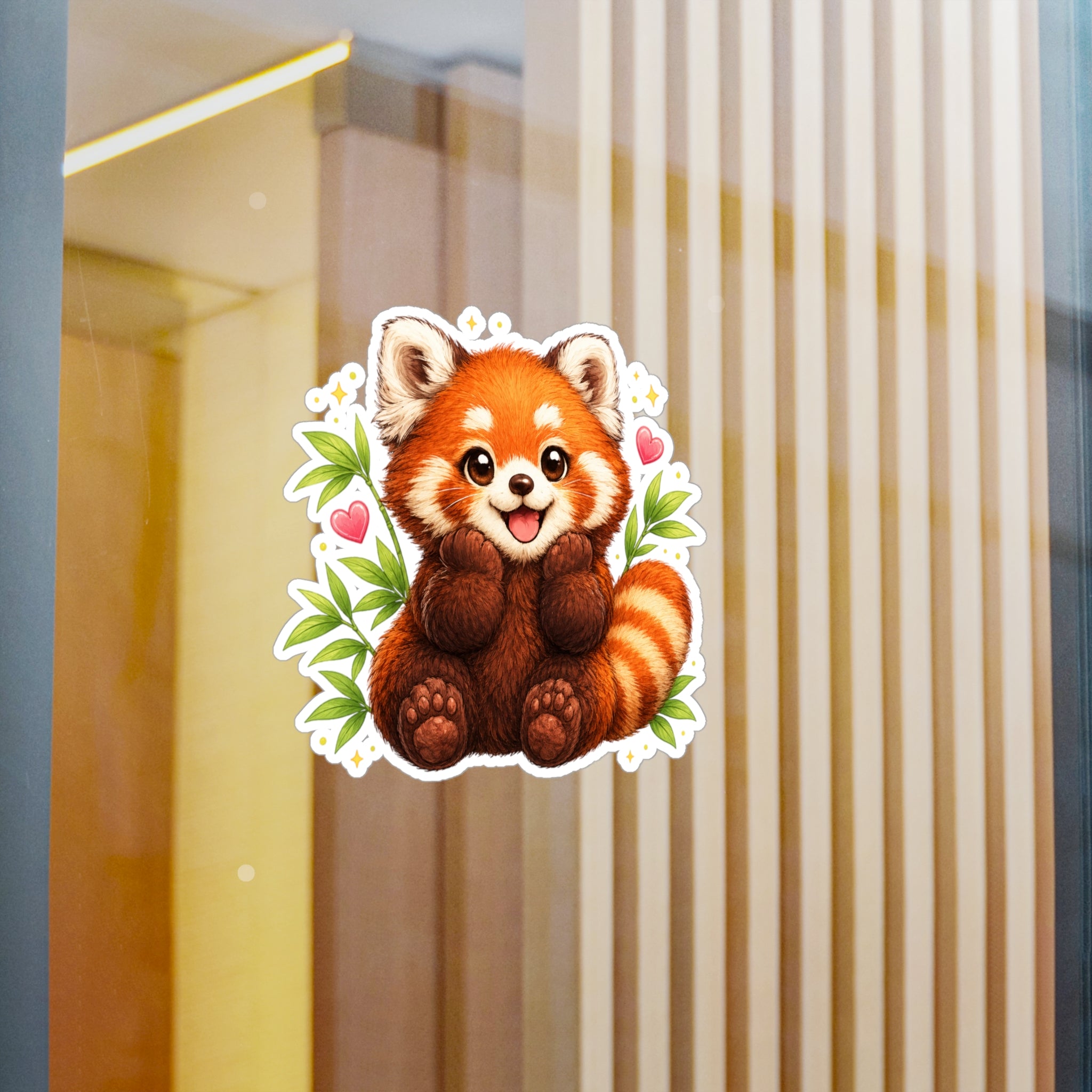 Red Panda Kiss-Cut Vinyl Sticker — Cute Cartoon Animal Decal for Laptops, Water Bottles & Windows