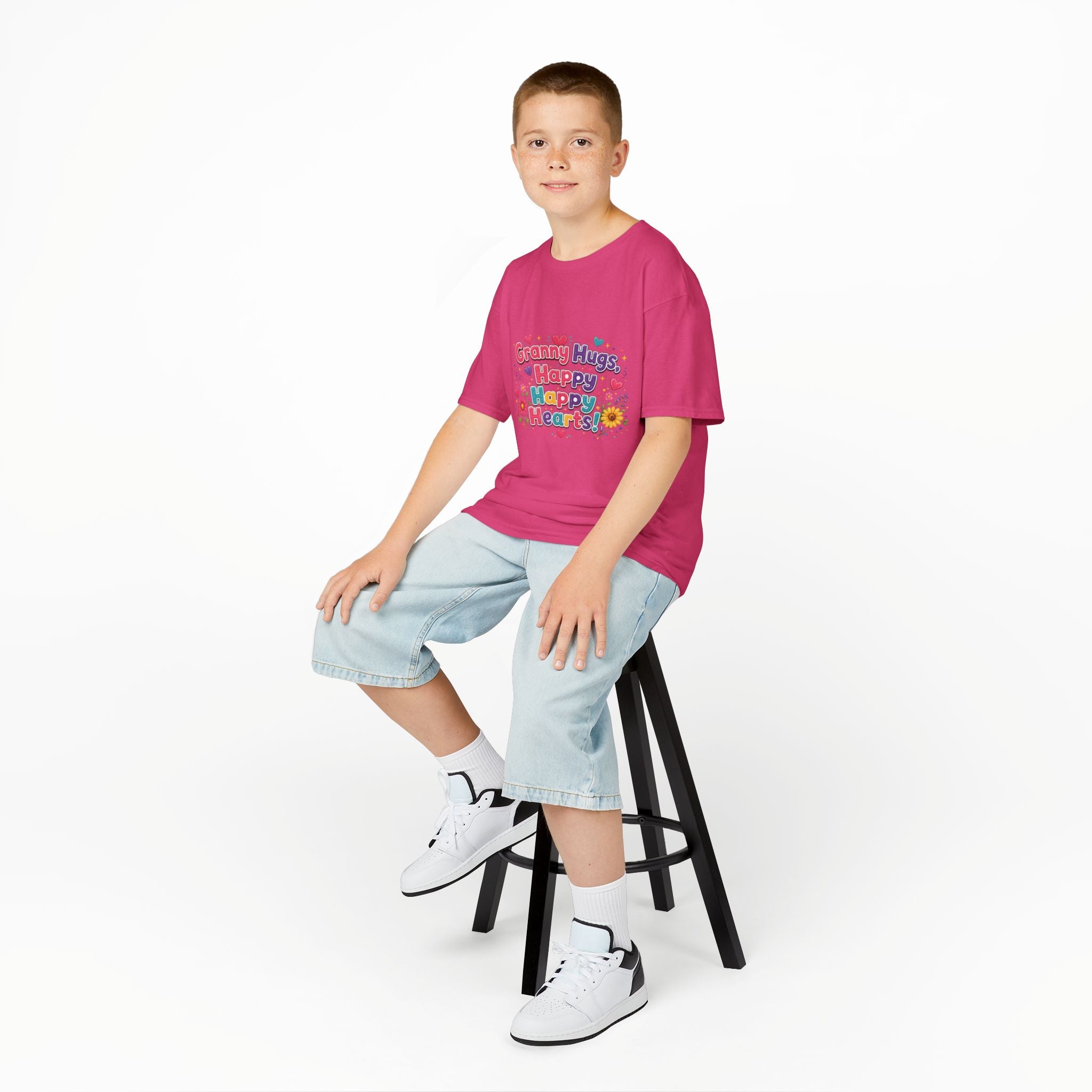 Granny Hugs Happy Hearts Kids Tee | Colorful Floral Kids Shirt