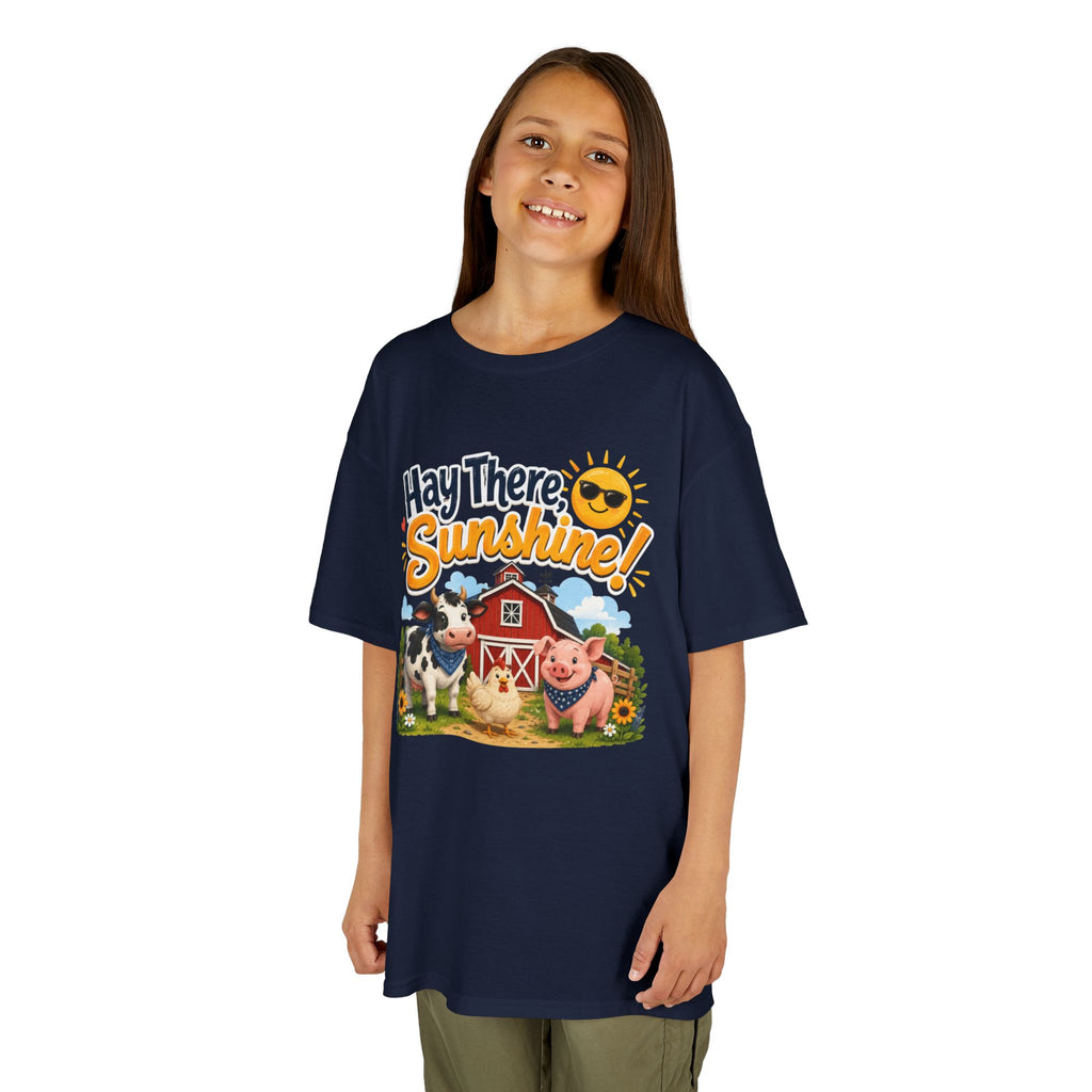 Kids Tee — "Hay There, Sunshine!" Farm Animal Graphic