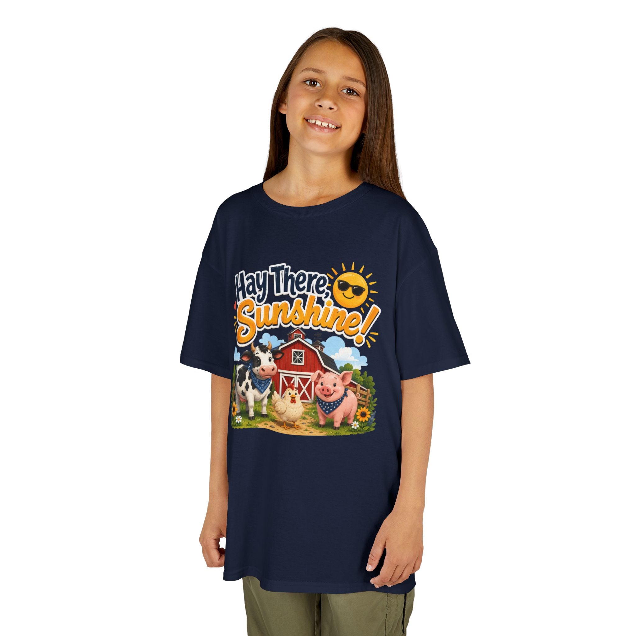 Kids Tee — "Hay There, Sunshine!" Farm Animal Graphic