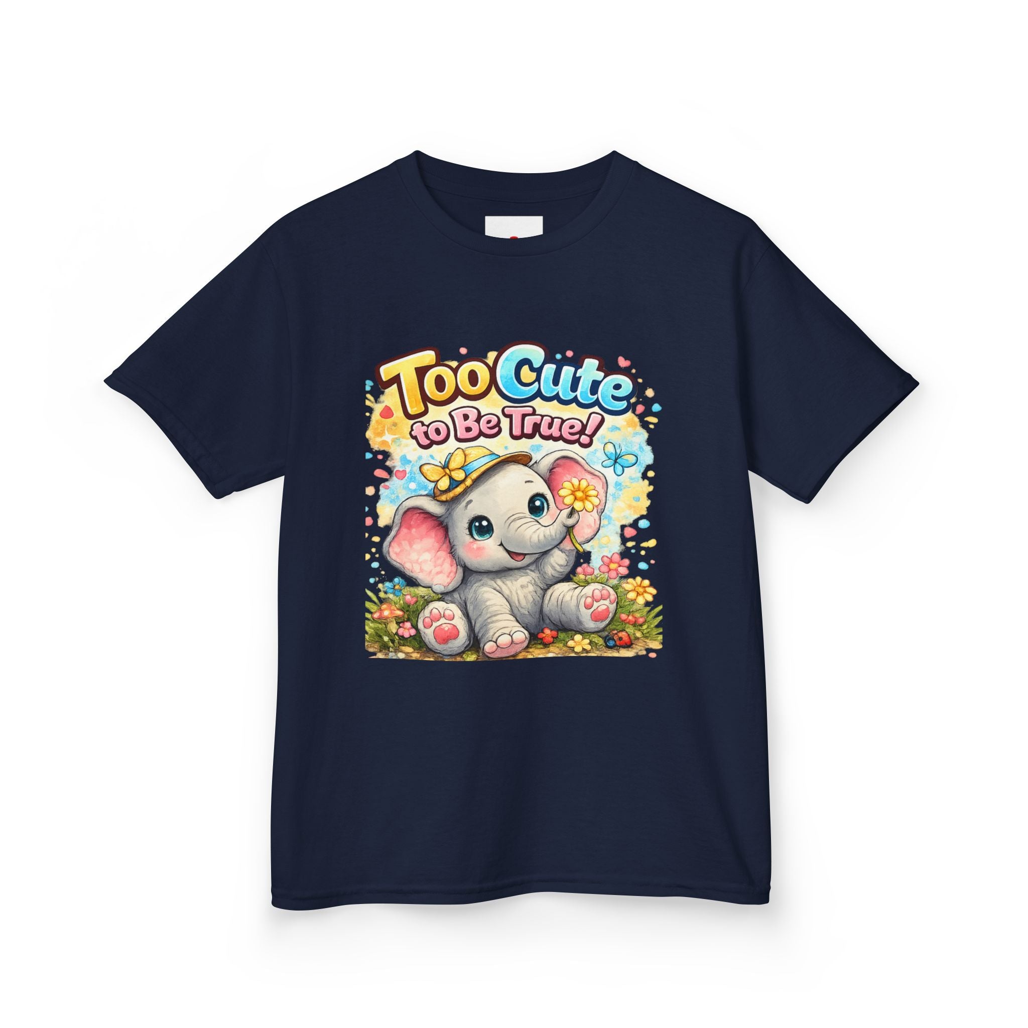 Kids Tee — "Too Cute to Be True" Elephant Graphic