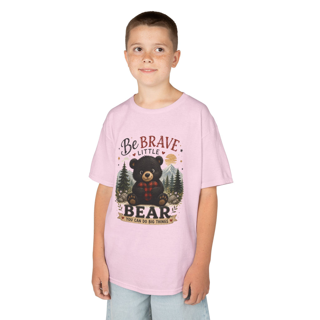 Kids T‑Shirt — "Be Brave Little Bear" Cute Woodland Bear Tee for Children, Inspirational Adventure Gift