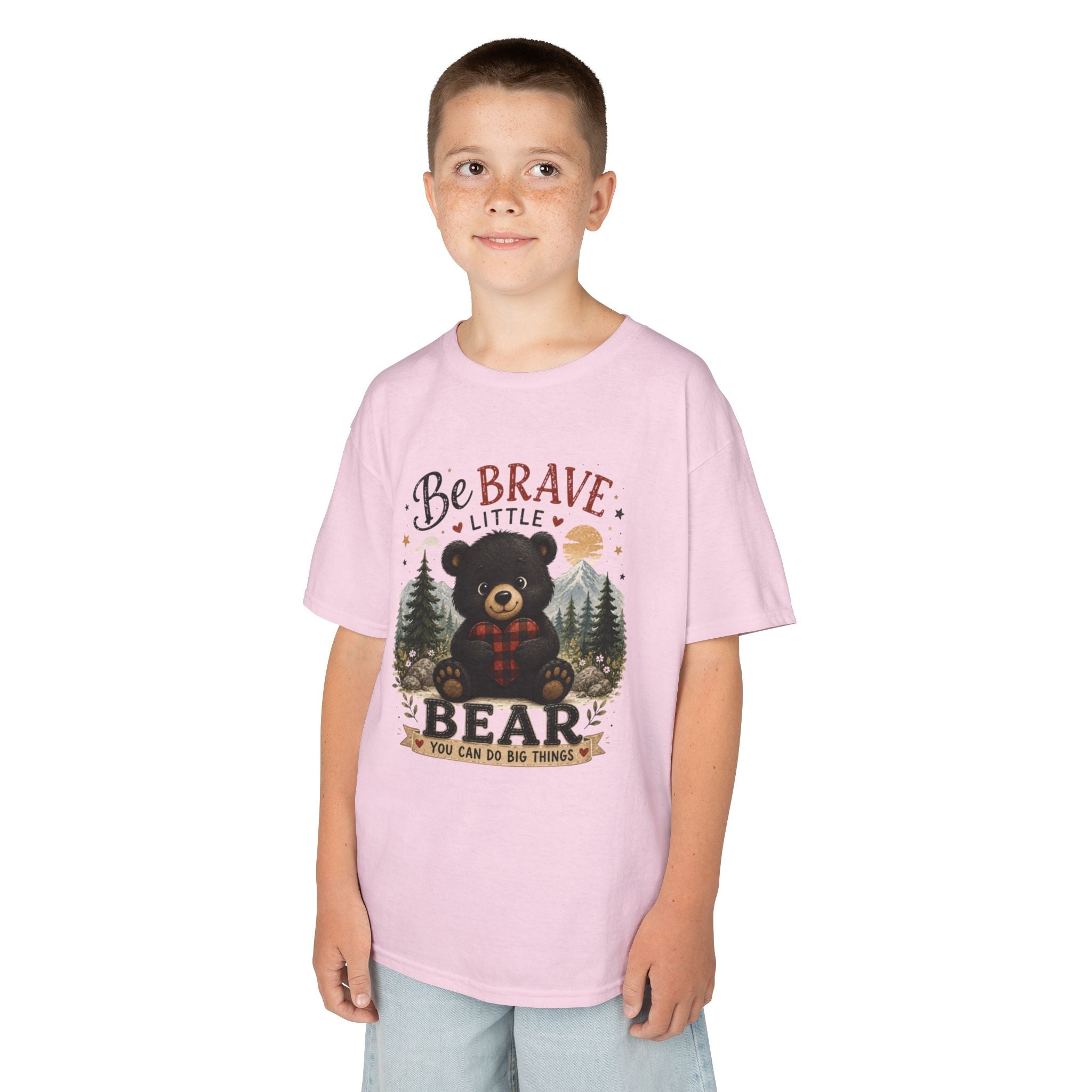 Kids T‑Shirt — "Be Brave Little Bear" Cute Woodland Bear Tee for Children, Inspirational Adventure Gift