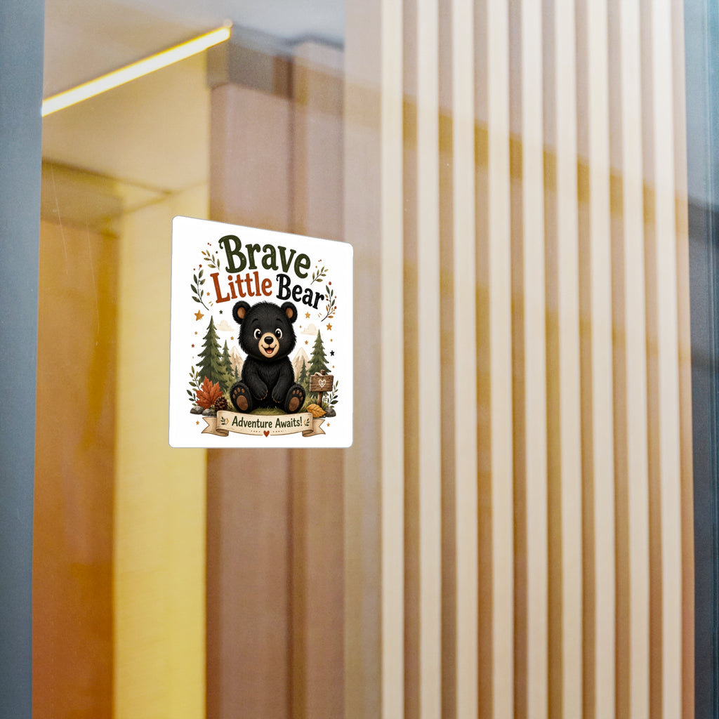 Brave Little Bear Vinyl Sticker — 'Adventure Awaits' Kiss-Cut Decal
