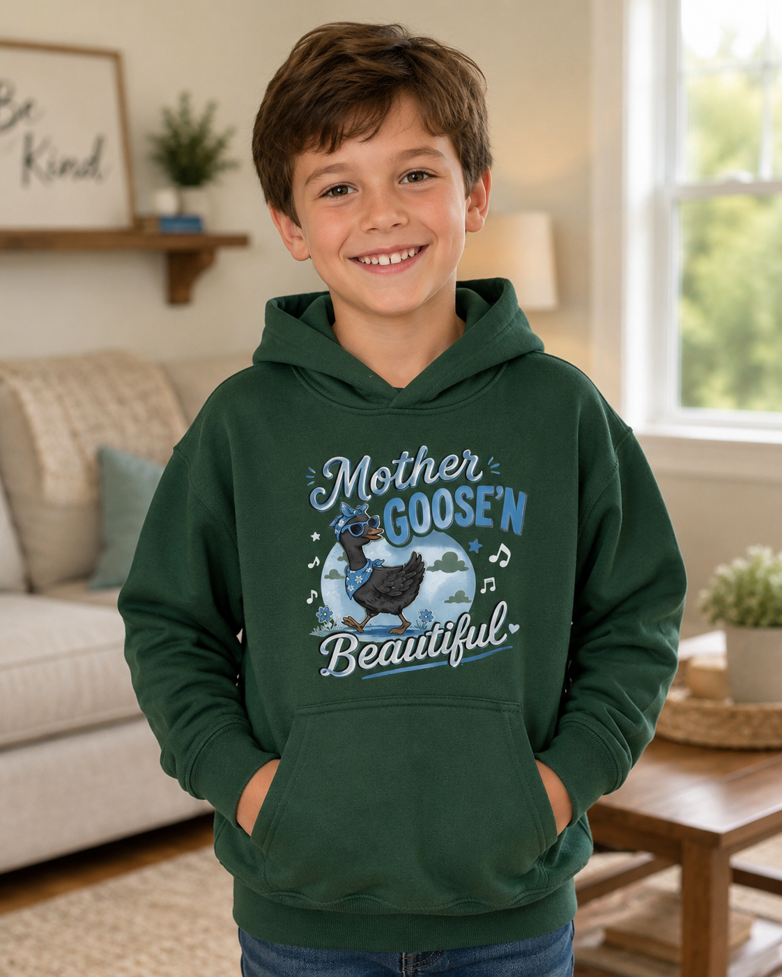 Kids Hoodie - "Mother Goose'n Beautiful" Cute Nursery Rhyme Goose Graphic
